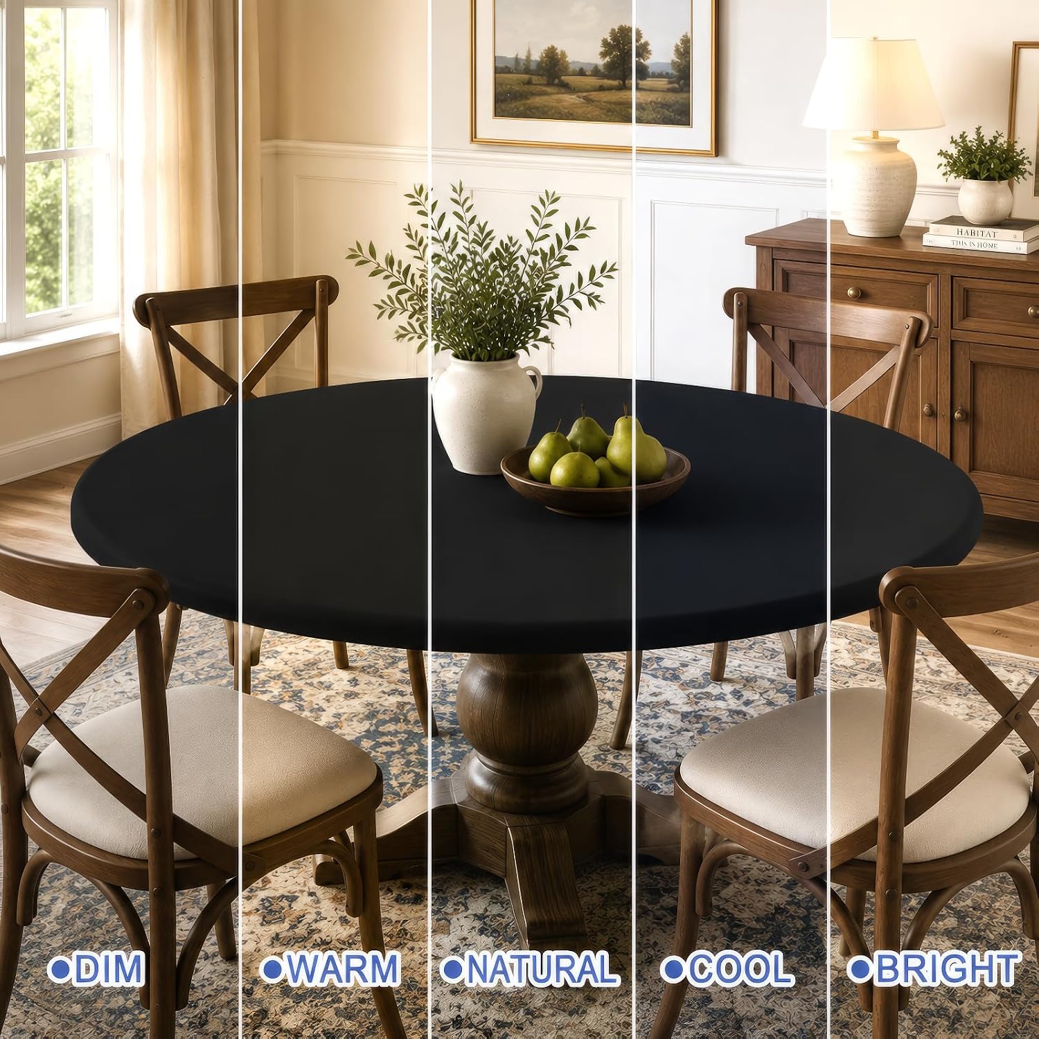 Thumbnail 6 de Moosfor Round Spandex Tablecloth: Elastic, Waterproof Fit for 36–44-Inch Tables (Black)