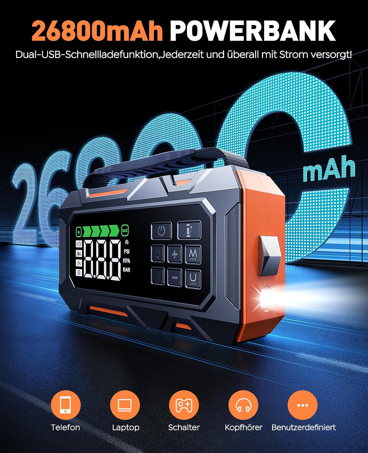 Detalle 2 de 7000A Starthilfe Powerbank 26.800 mAh für Pkw