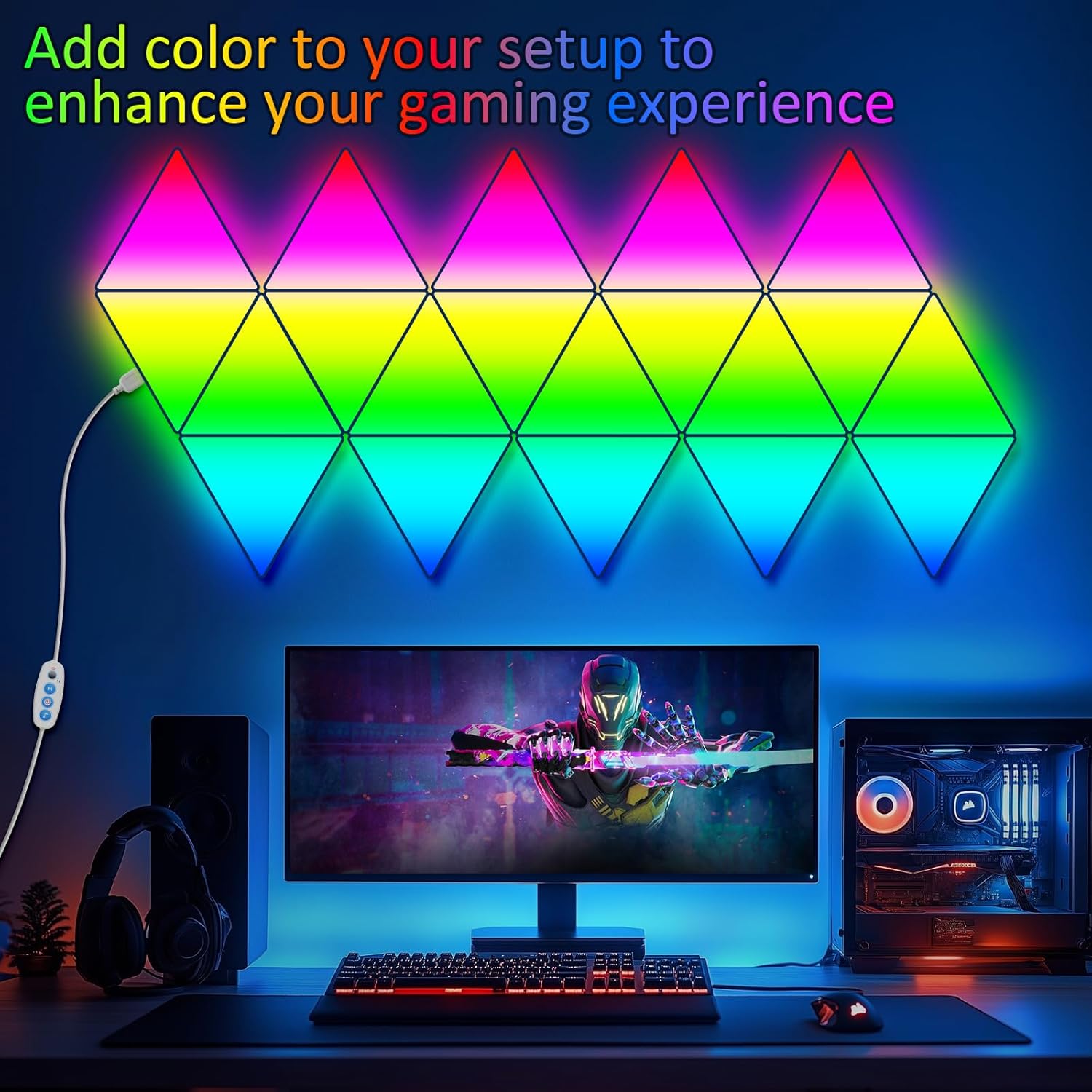 Thumbnail 3 de Lámparas LED RGB triangulares 8 paneles, control remoto y app
