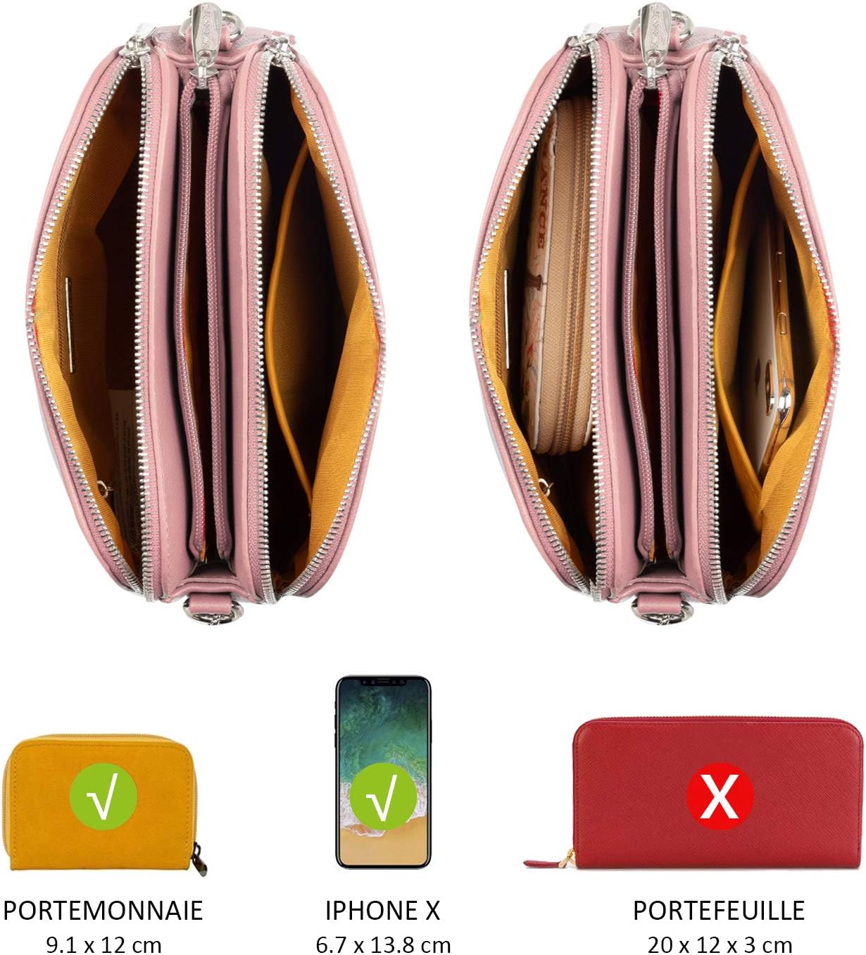 Thumbnail 6 de David Jones Petit sac bandoulière femme multi-poches zippées en cuir PU rose