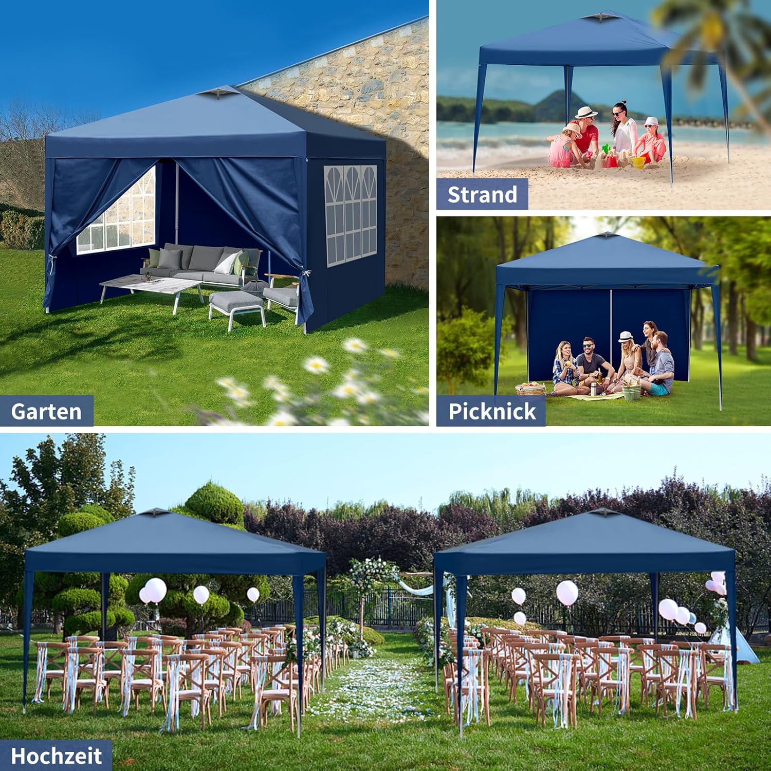 Thumbnail 3 de LEADZM Pavillon 3x3m – stabiles Pop-up Faltpavillon mit Belüftung, UV-Schutz und 4 Seiten