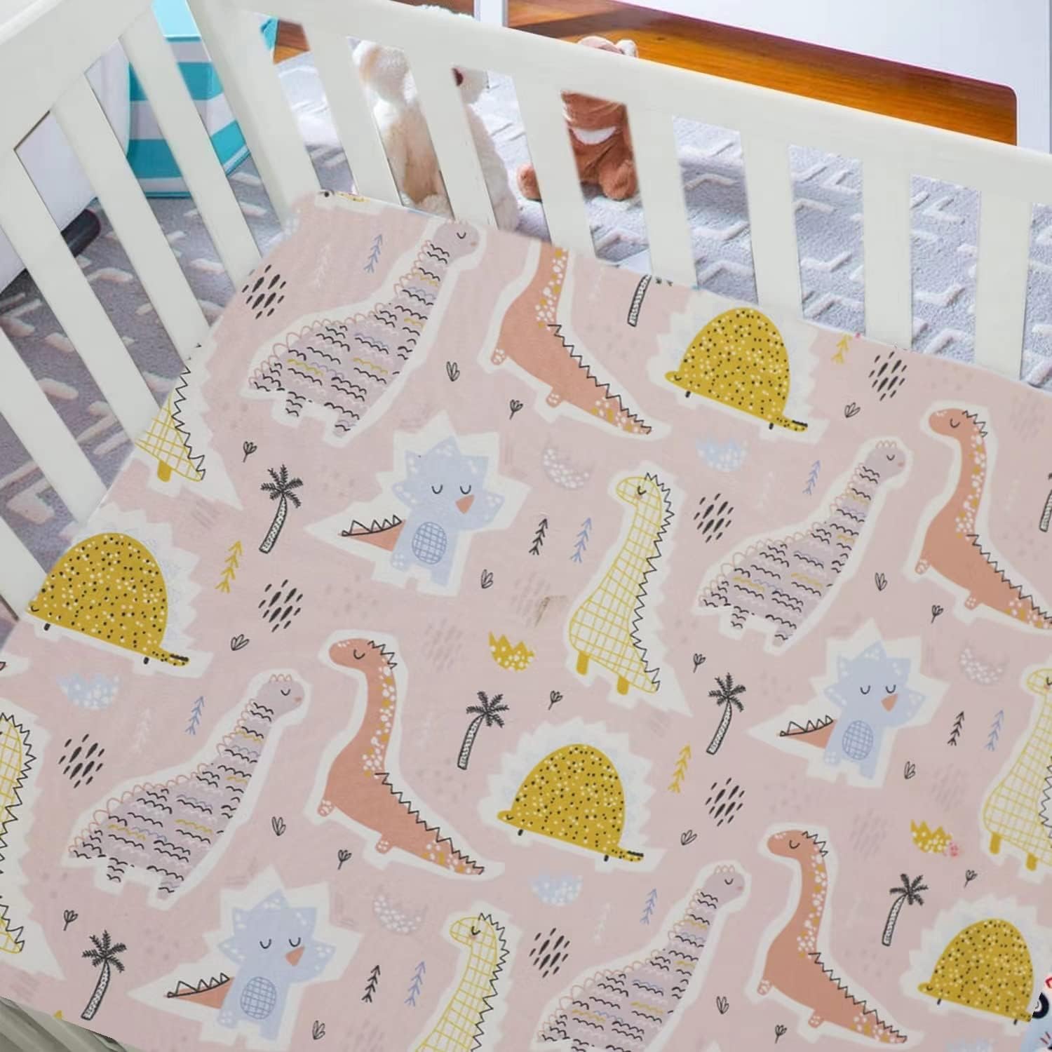 Detalle de Cot Bed Fitted Crib Sheet Set (70x140cm) with Dinosaur Print – Easy-care soft microfiber