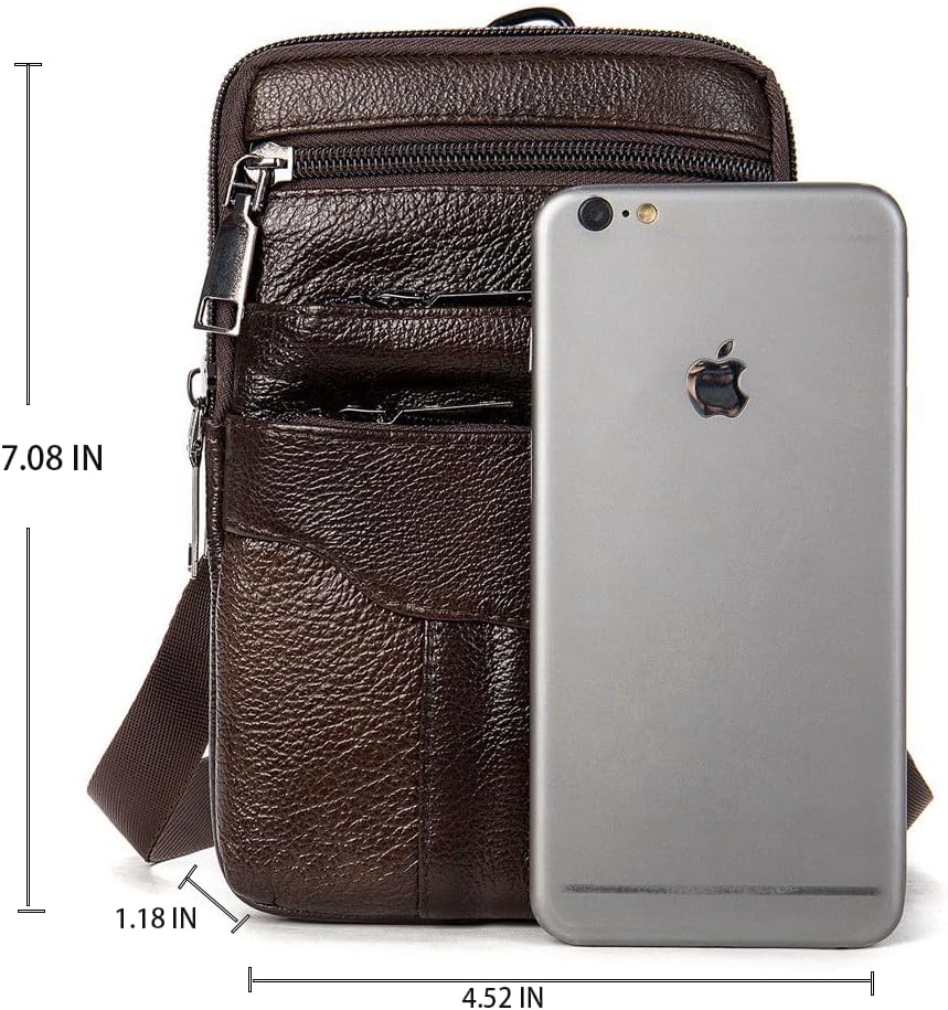 Detalle de Herren Handy Gürteltasche mit Gürtelclip – Leder Crossbody/Brusttasche mit viel Stauraum