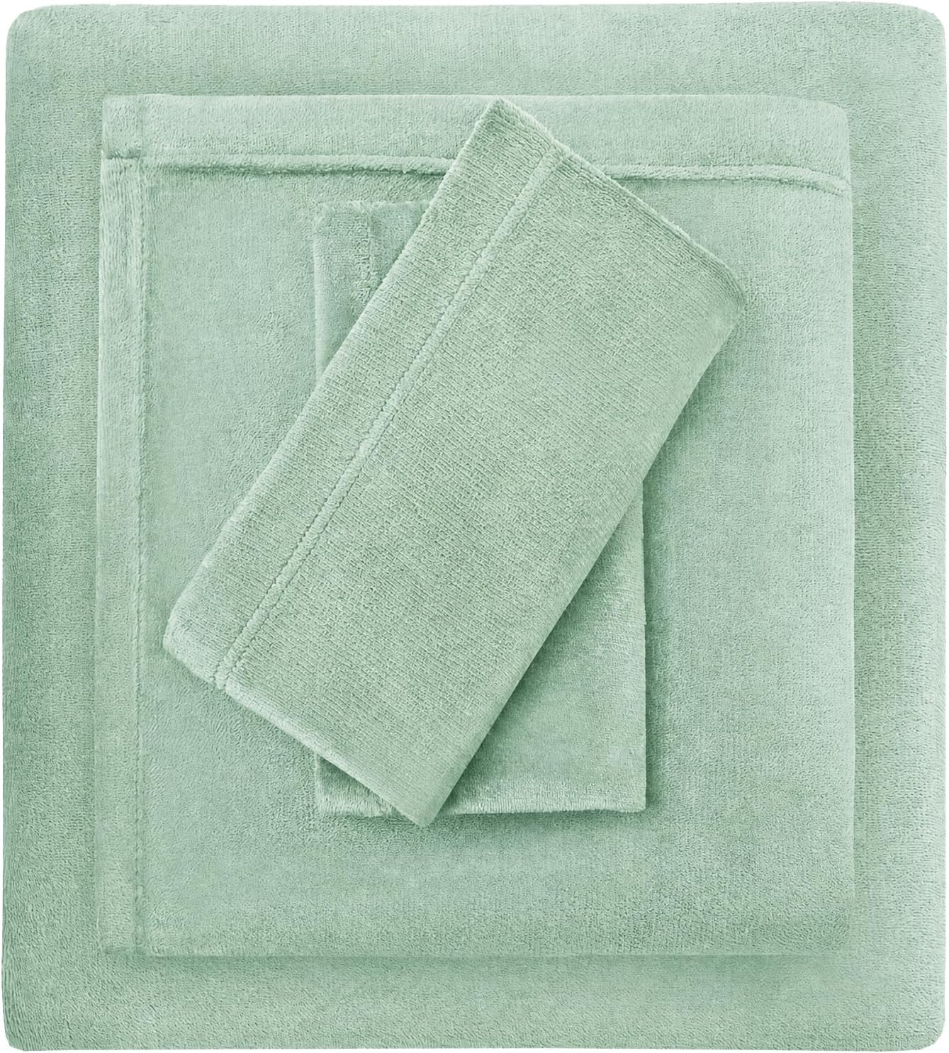 Detalle de Viviland VSHTSEAQ Plush Micro Polar Fleece Queen Sheet Set, Sage Green, 200 GSM