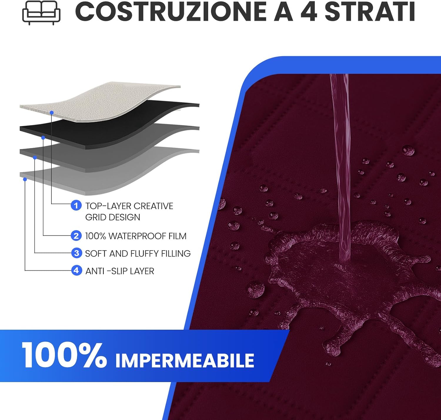 Thumbnail 3 de Ystyle Copripoltrona 1 posto reclinabile con braccioli impermeabile, borgogna