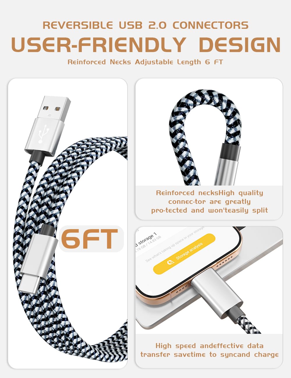 Thumbnail 5 de Teeind Tpc001 USB C Cable 6ft