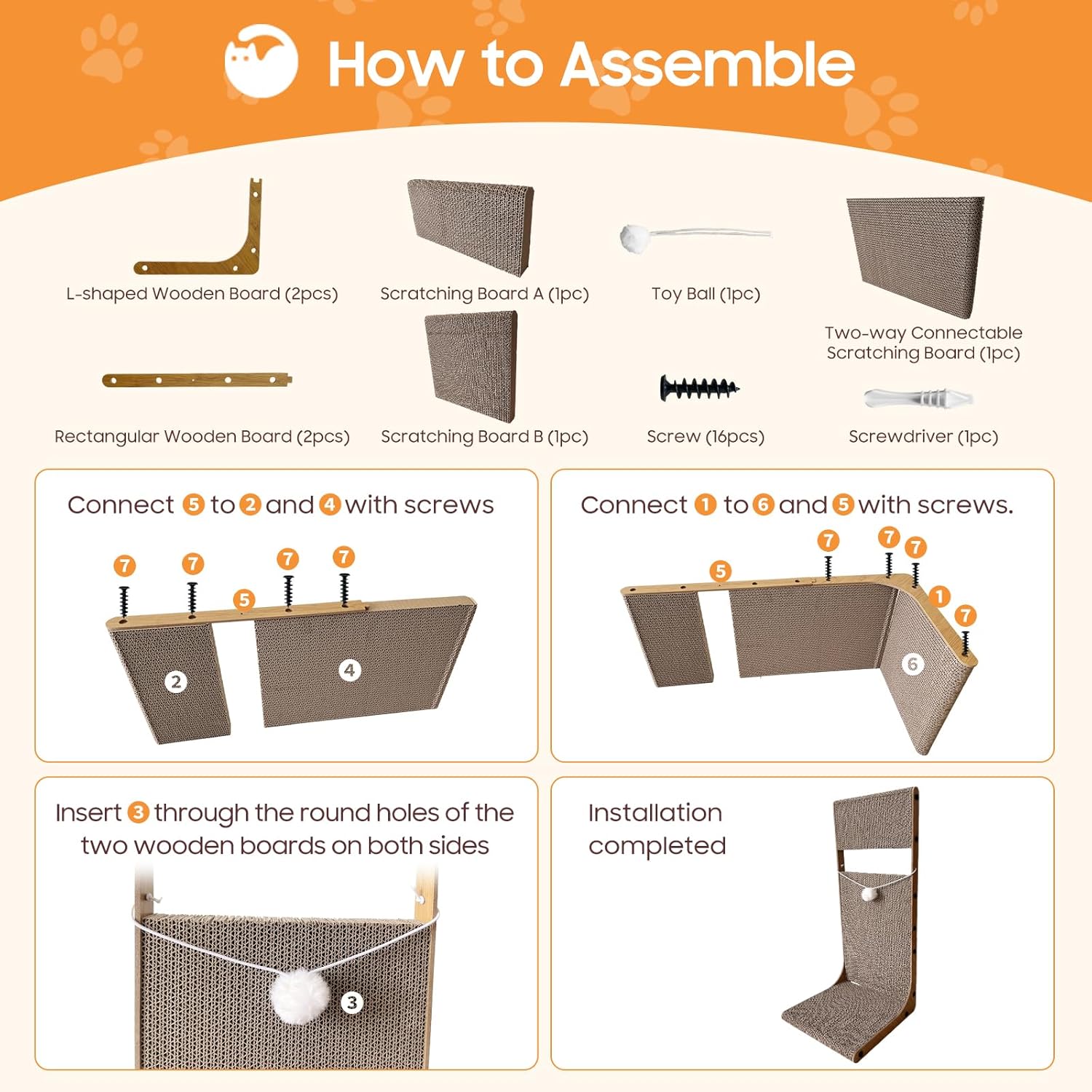 Detalle de L Shaped Cat Scratcher, 64CM Vertical Scratching Pad with Interactive Ball Toy