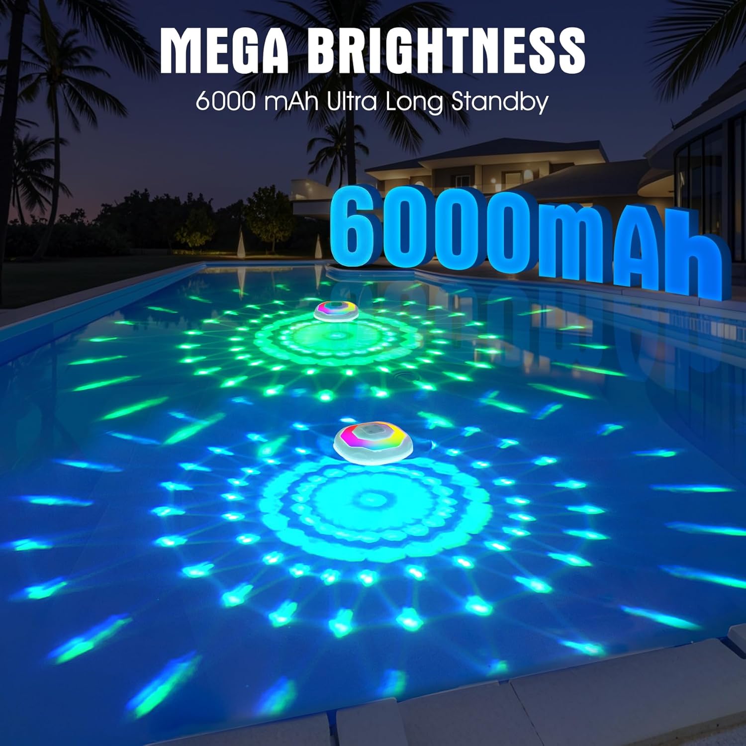 Detalle de DeeprBetter Lumière Piscine Flottante avec Télécommande – Pack 2, Éclairage LED Sans Fil IP68