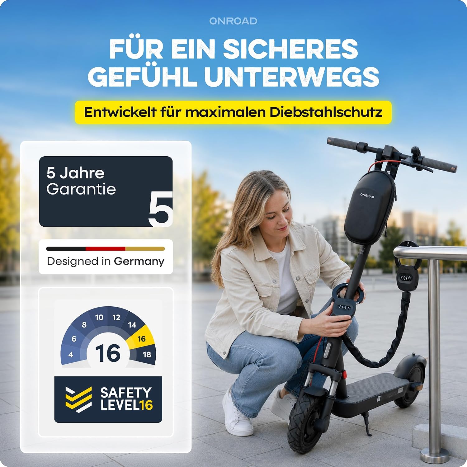 Detalle de SNAPSAFE E-Scooter Schloss mit Tasche – Zahlenschloss aus gehärtetem Stahl für E-Roller, inklusive Recovery-Funktion