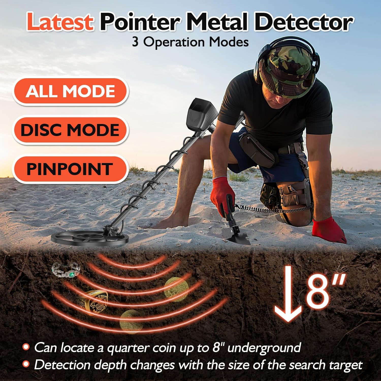 Detalle de OMMO Metal Detector Professionali per Adulti e Bambini – Pinpointer Ricaricabile USB, 3 Modalità e Bobina IP68