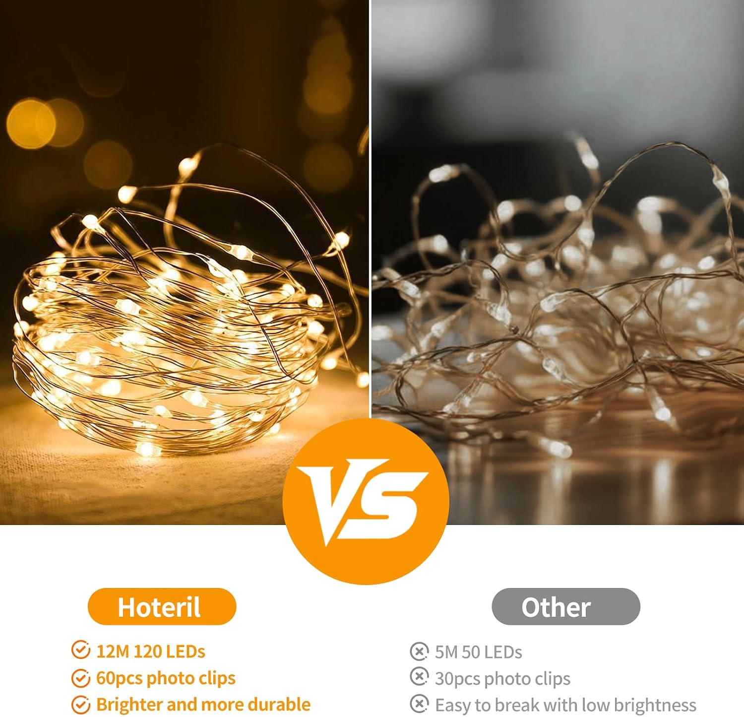 Thumbnail 1 de Hoteril Luci per Foto – 12M Lucine LED decorative per camere con filo di rame e 60 clip trasparenti