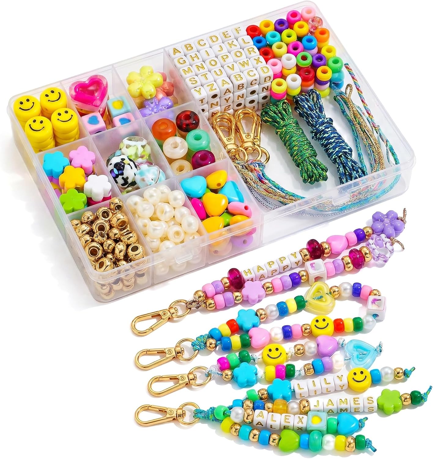 Detalle de FIJEMAI 421-Piece Beaded Keychain Kit with Acrylic Alphabet and Shape Beads