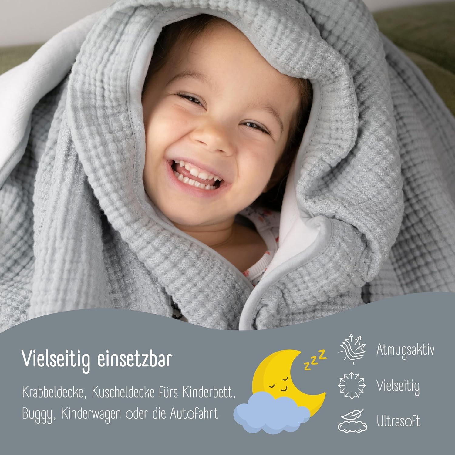 Thumbnail 5 de BEARFOOT Babydecke aus Musselin & Fleece – Cloud Grey, 2-seitig (Baumwolle/Fleece)