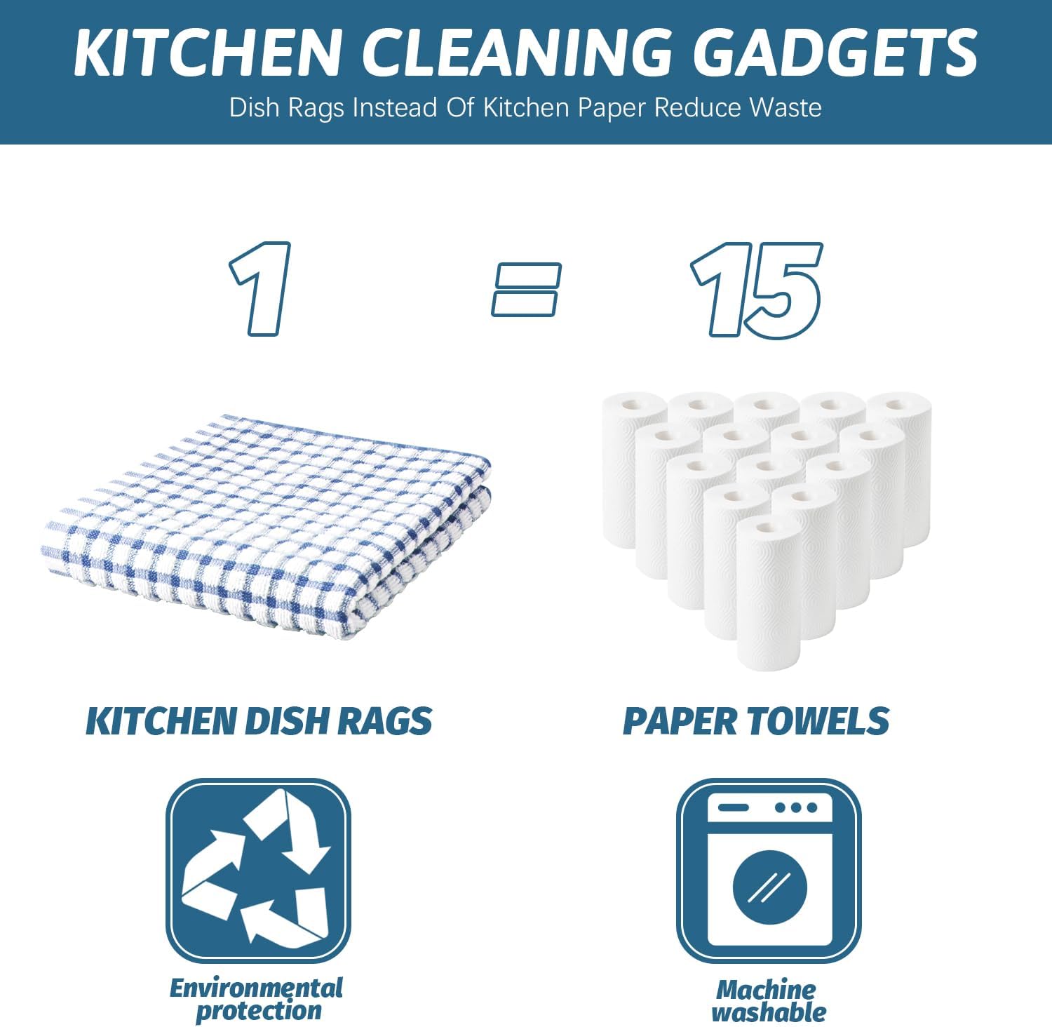 Thumbnail 5 de Nialnant 8 Pcs Kitchen Dish Rags – 100% Cotton, Soft, Absorbent, Quick-Dry Dish Cloths