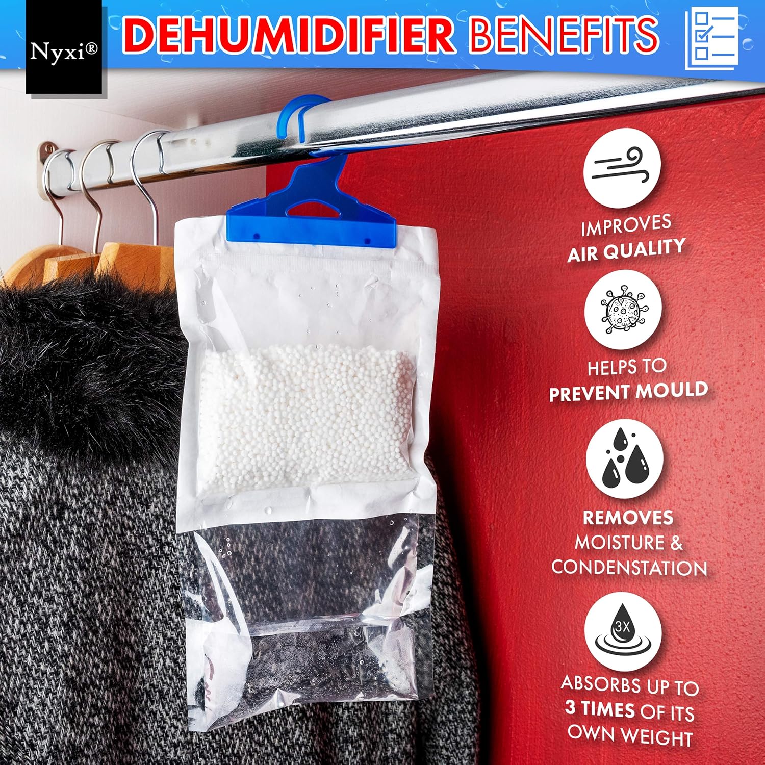 Detalle 2 de Nyxi 12-Pack Hanging Interior Wardrobe Dehumidifier (230g Each)