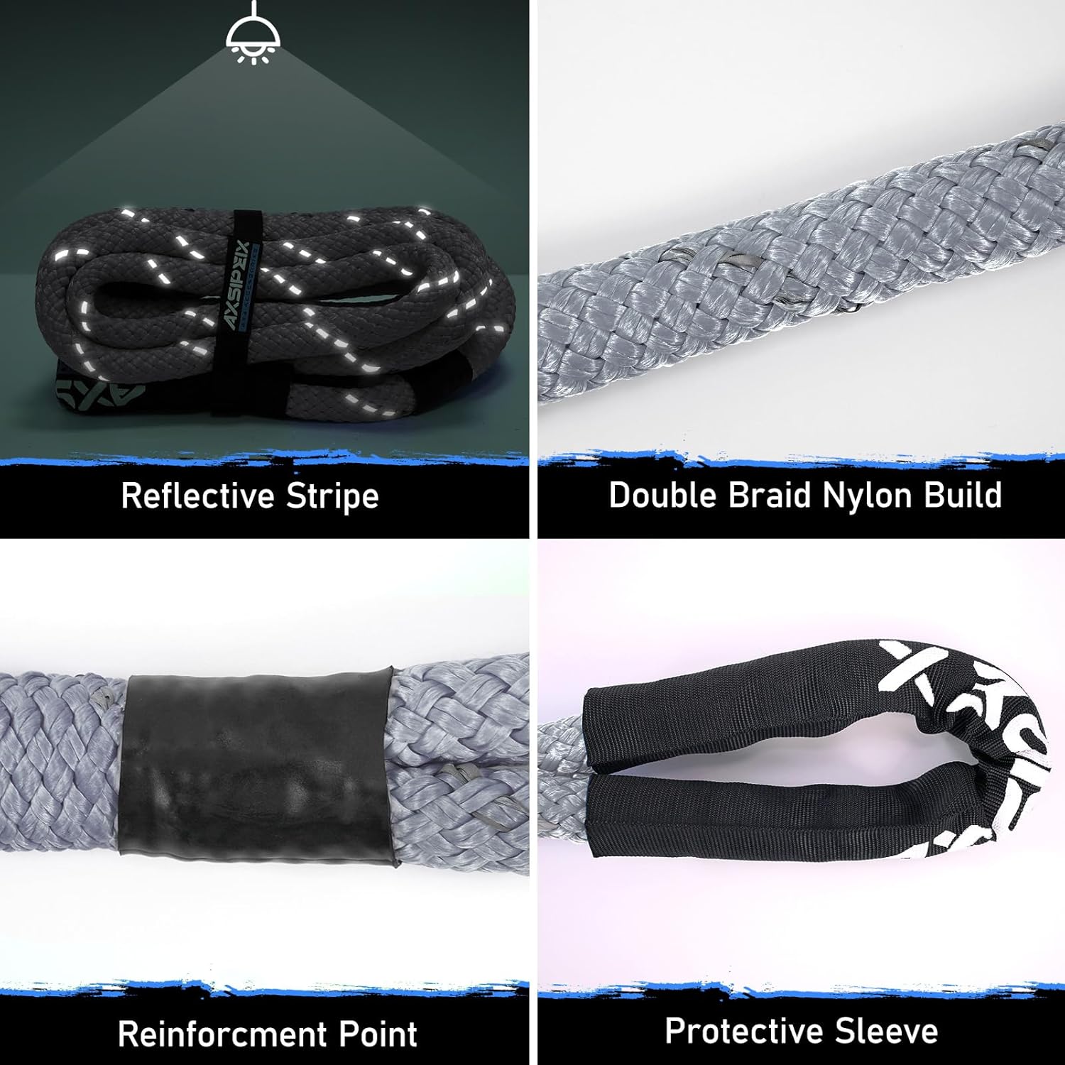 Thumbnail 3 de AXSIPEIX Kinetic Recovery Rope Kit (Reflective), 1in x 30ft with 2 Soft Shackles