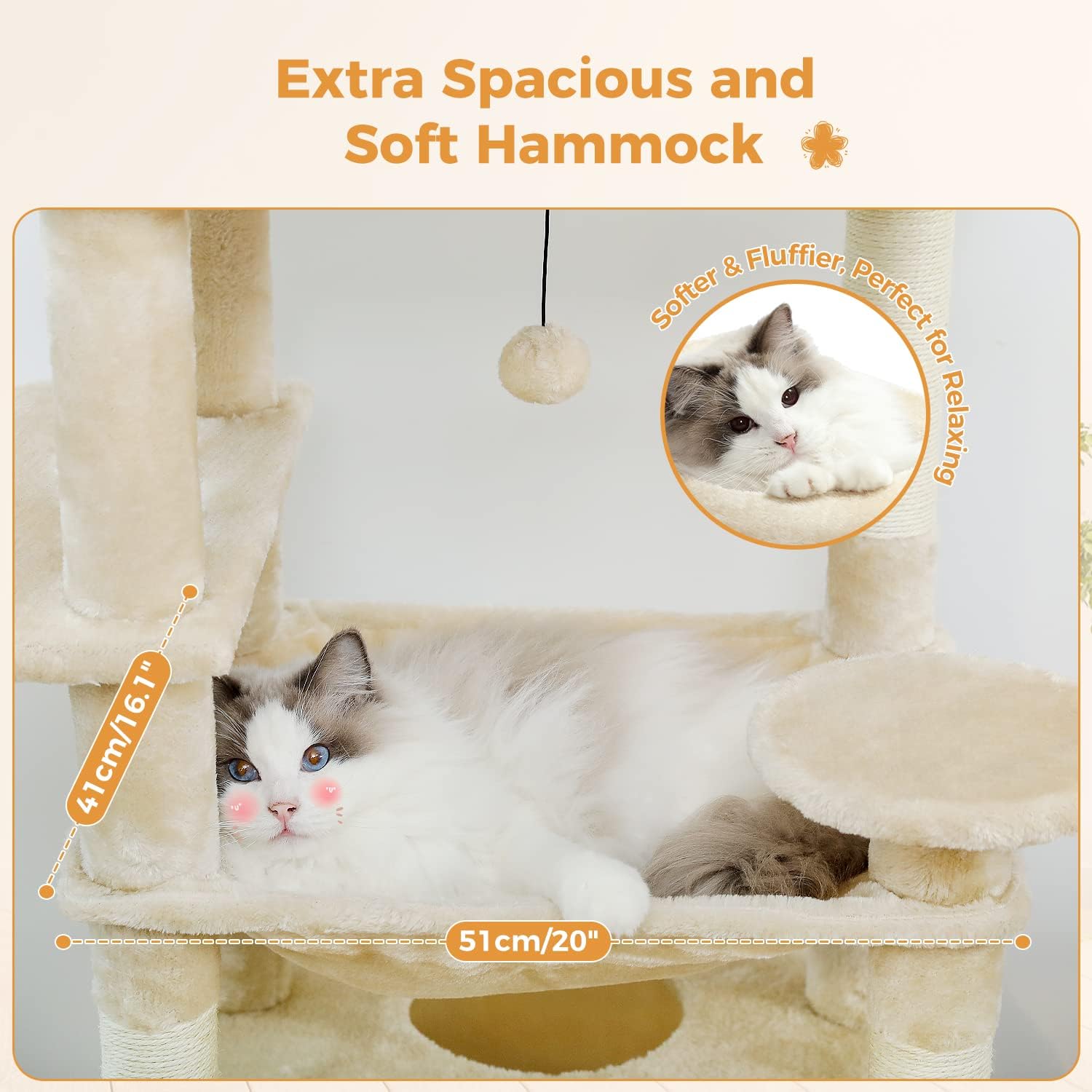 Detalle de PAWZ Road AM01-AMT0204BG Cat Tree, 72.4-Inch Tower with Hammock and Sisal Posts