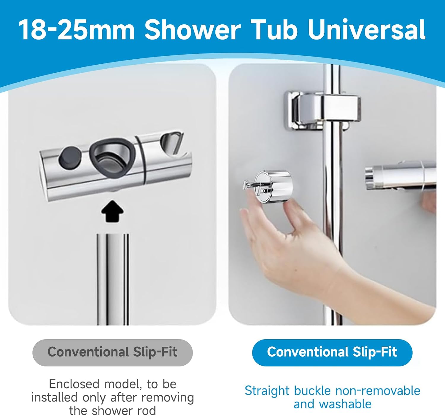 Detalle 2 de Premium Chrome Handheld Shower Head Holder – Adjustable 18-25mm Bracket with Dual Hooks