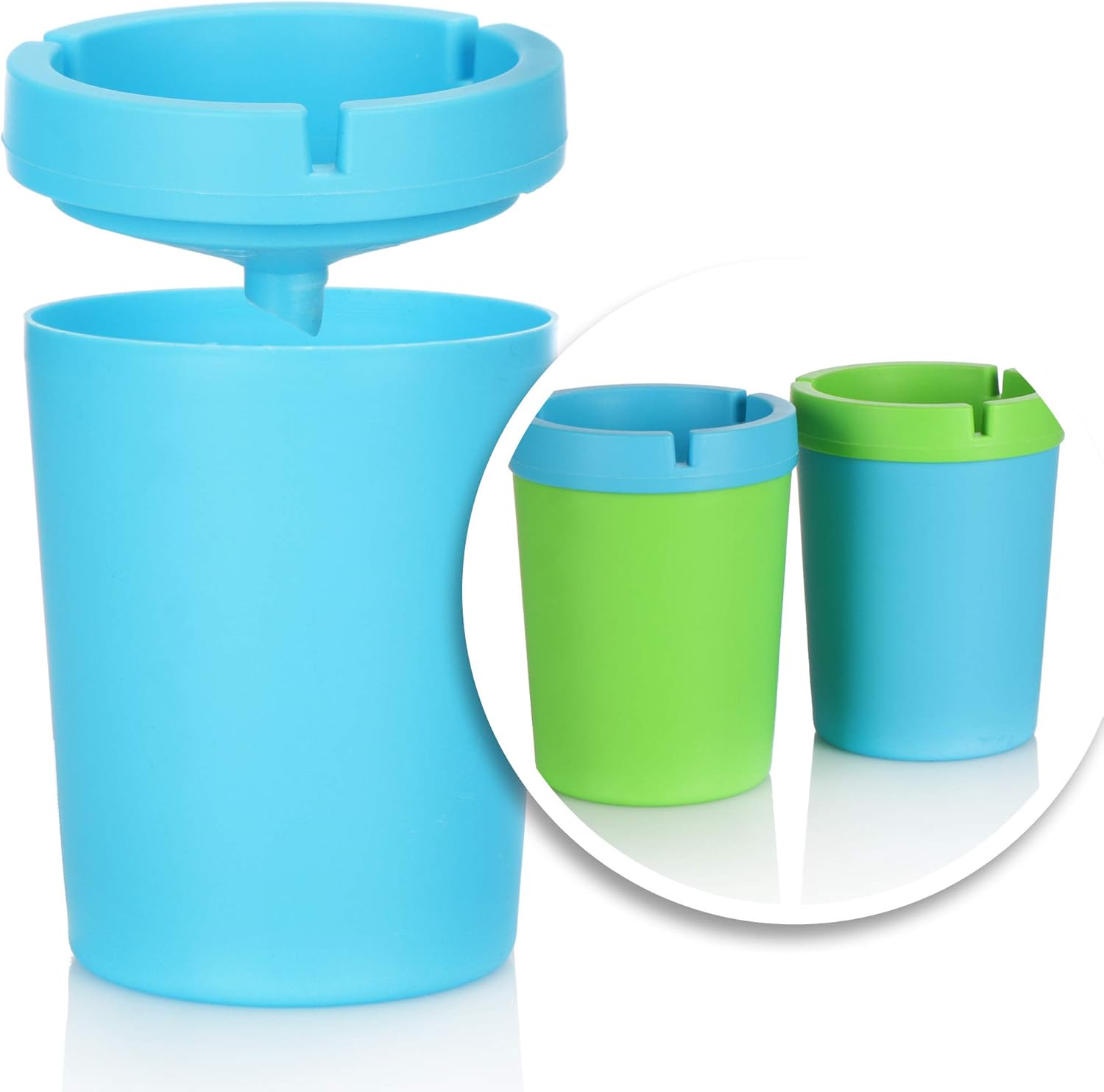 Thumbnail 5 de com-four® 2x XXL Windaschenbecher mit Deckel – 10 cm Ø, für draußen & Auto (grün + blau)