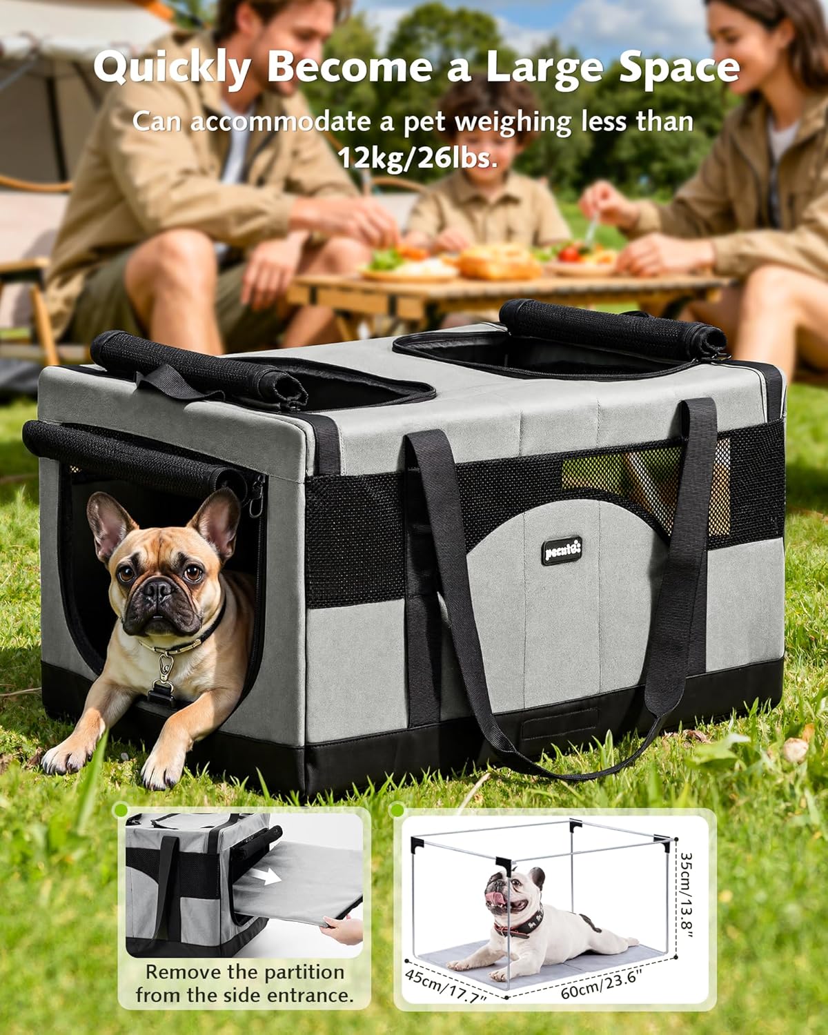 Thumbnail 6 de Pecute sac de transport pliable pour 2 chats avec cadre ultra stable (gris)