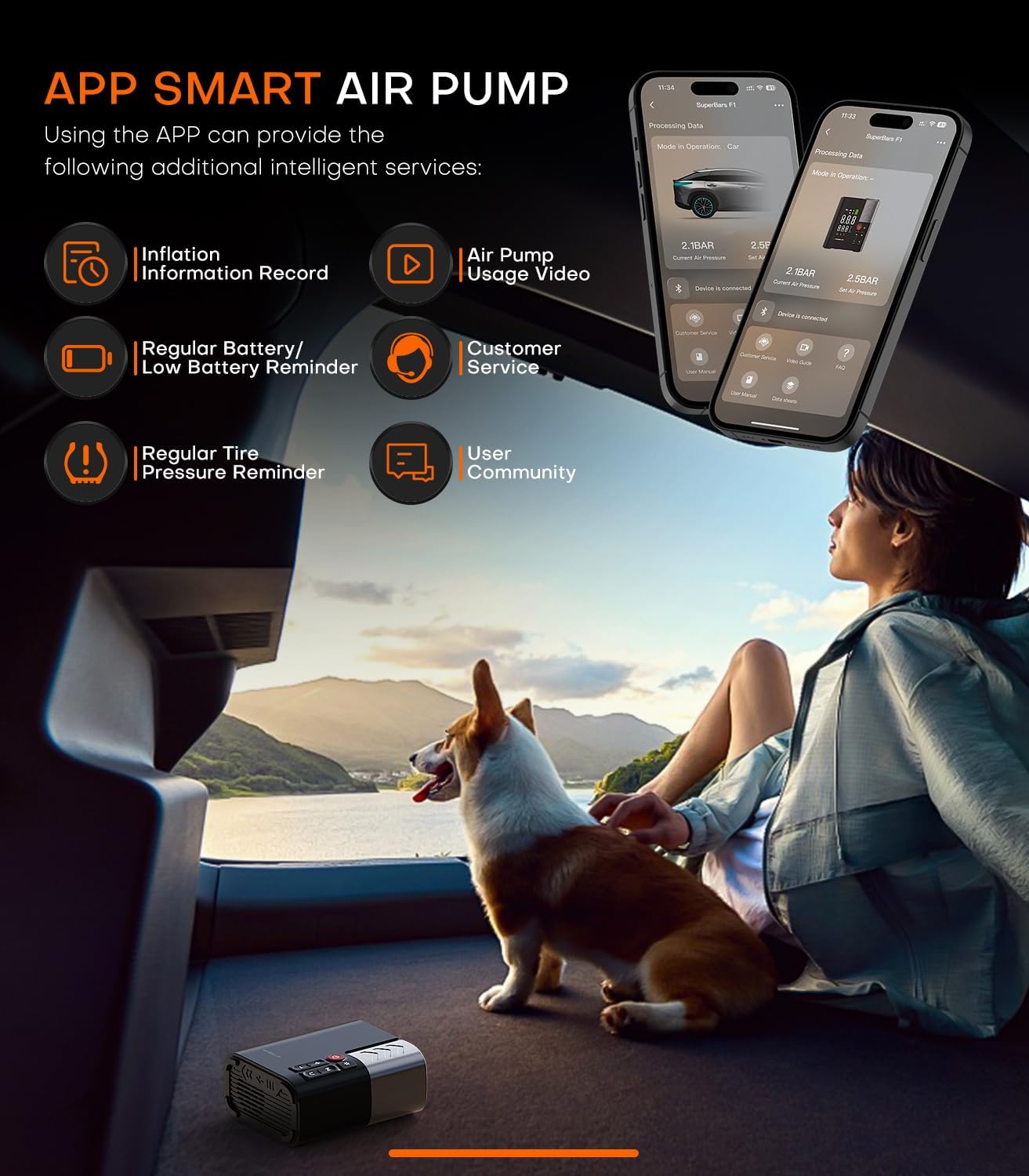 Thumbnail 4 de Tire Inflator Portable Air Compressor by SuperBars — 7X Faster, APP-Connected, 160 PSI, 48 LPM, 10400mAh Battery