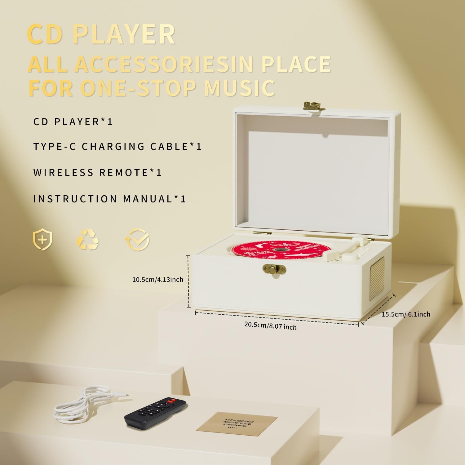 Thumbnail 4 de Yintiny Rechargeable Leather CD Player with Speakers, Bluetooth Transmitter