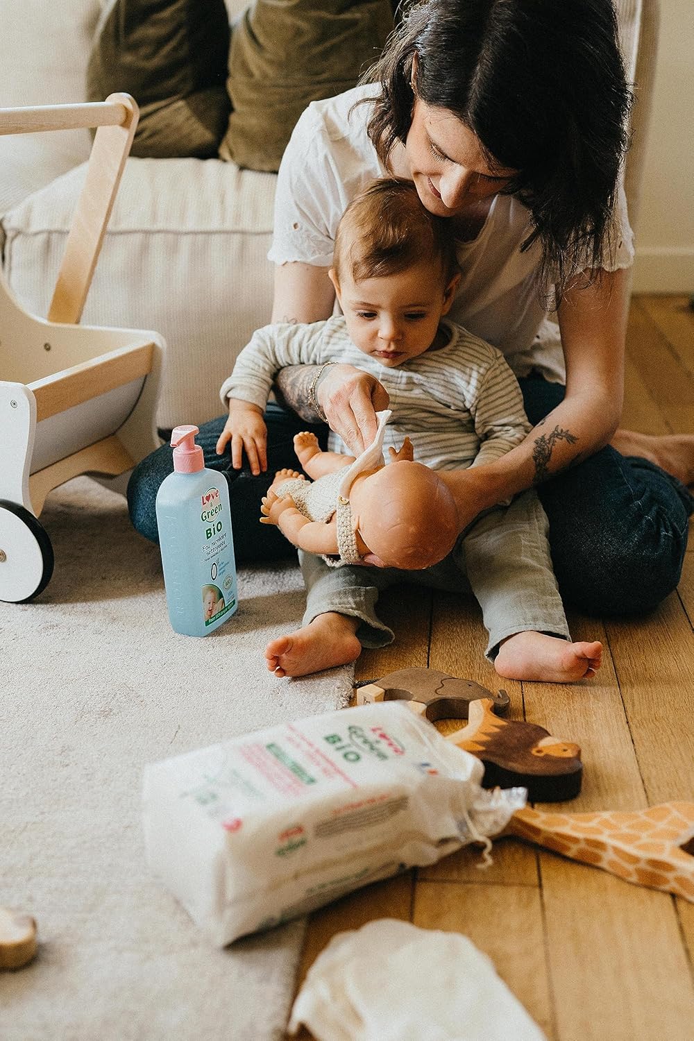 Thumbnail 3 de Love & Green Cotons Maxi Carrés hypoallergéniques 100% bio (x70) – change & toilette bébé, fabriqués en France