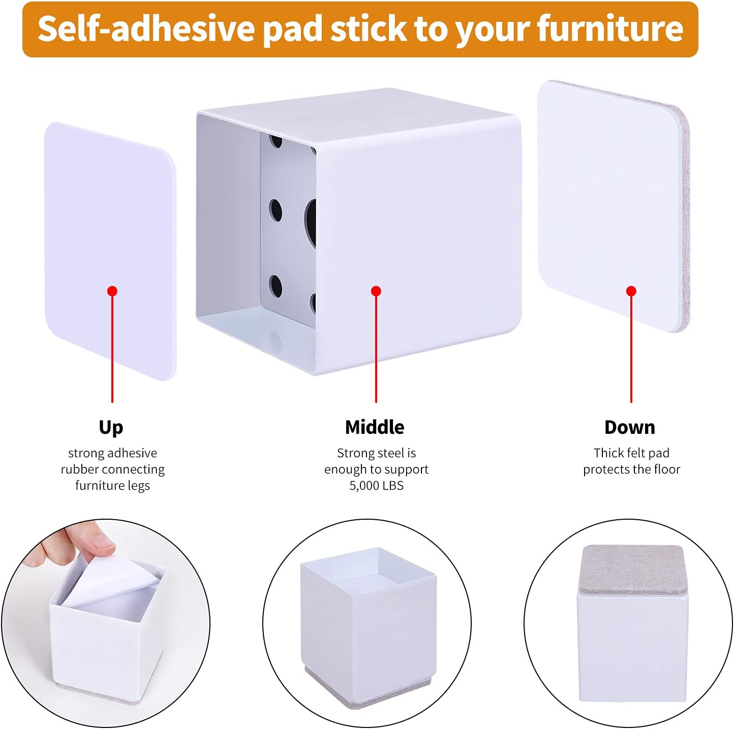 Detalle de RCHYFEED 2-Inch Furniture Risers (4 Pack) – Heavy-Duty Metal Bed/Chair/Table Lifts