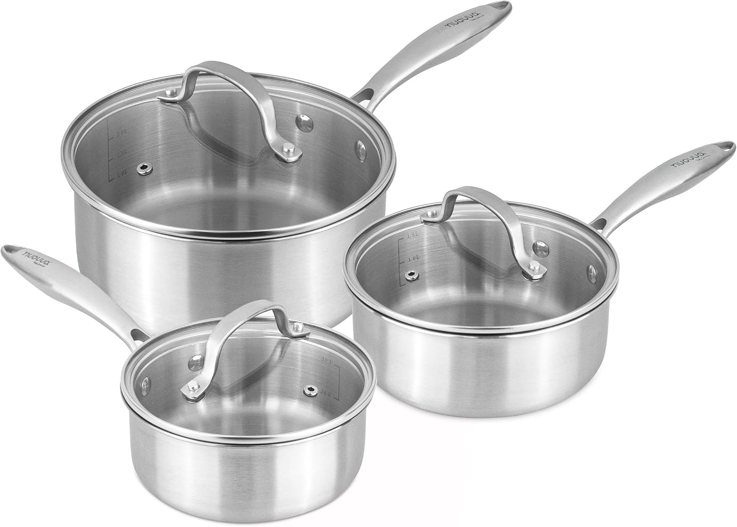 Nuovva Stainless Steel Saucepan Set 6pc 2.7L