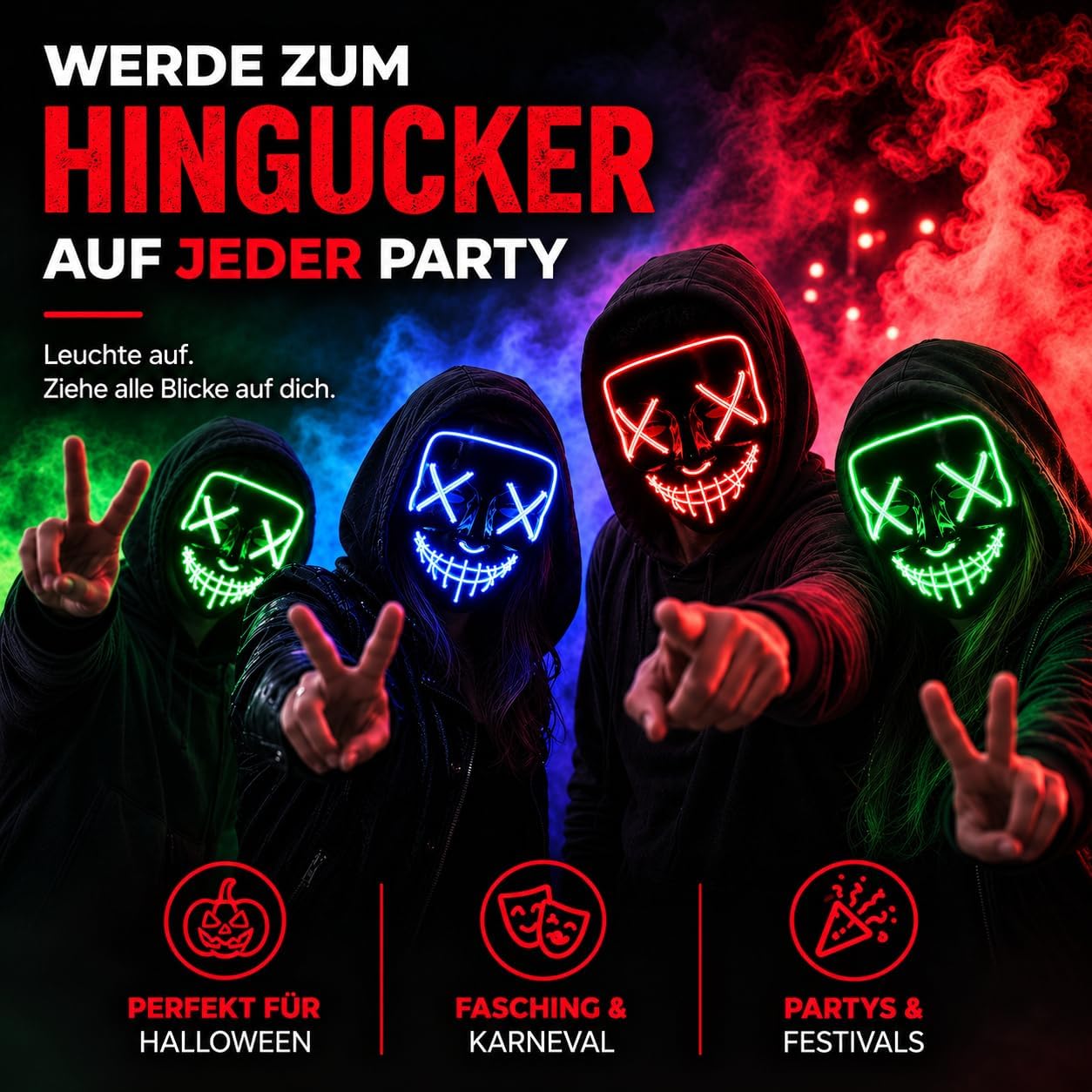Detalle 2 de FASCHINFEVER Purge led-masker met bedienbare lichtstanden en kleurkeuze