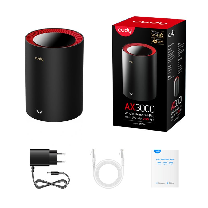 Detalle de Cudy M3000: Sistema Mesh Wi‑Fi 6 AX3000 de doble banda (1 unidad) para hogar seguro