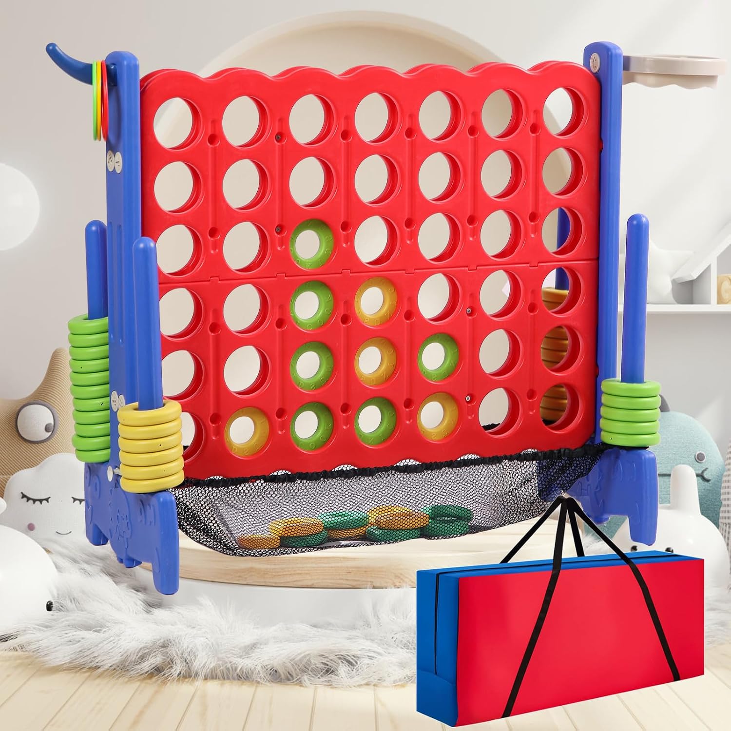 Tigasy Giant 4 Row Ring Toss Game with Carrying Bag (Blue/Red) – Indoor & Outdoor Fun