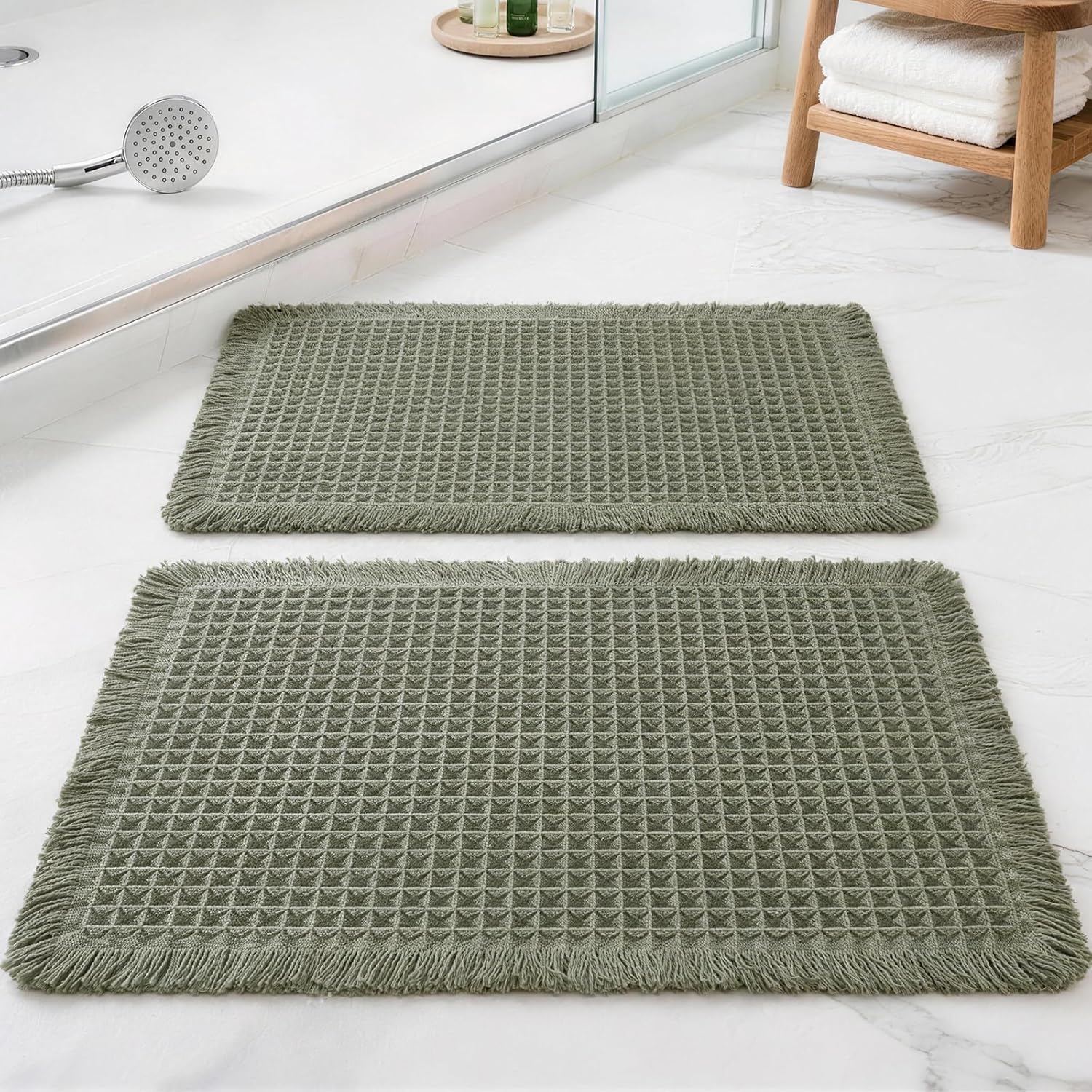 Thumbnail 4 de ZVFFDG Set of 2 Waffle Bathroom Rugs – Olive Green (18x30 and 24x36) with Non-Slip Backing
