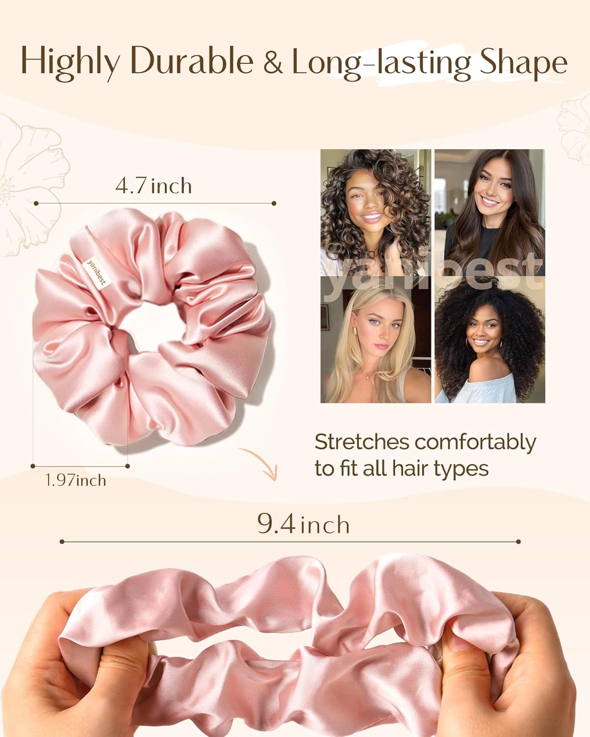 Detalle de Yanibest 8 Pcs Satin Scrunchies – Silk Hair Ties for Gentle, Non-Damaging Hold