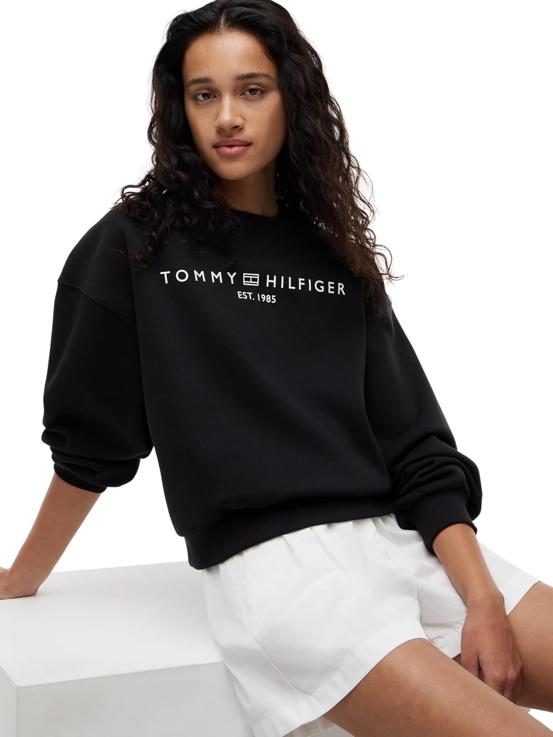 Detalle de Tommy Hilfiger Corp Logo Mdrn Swtsrt Ww0ww47831 Felpa Pullover Donna