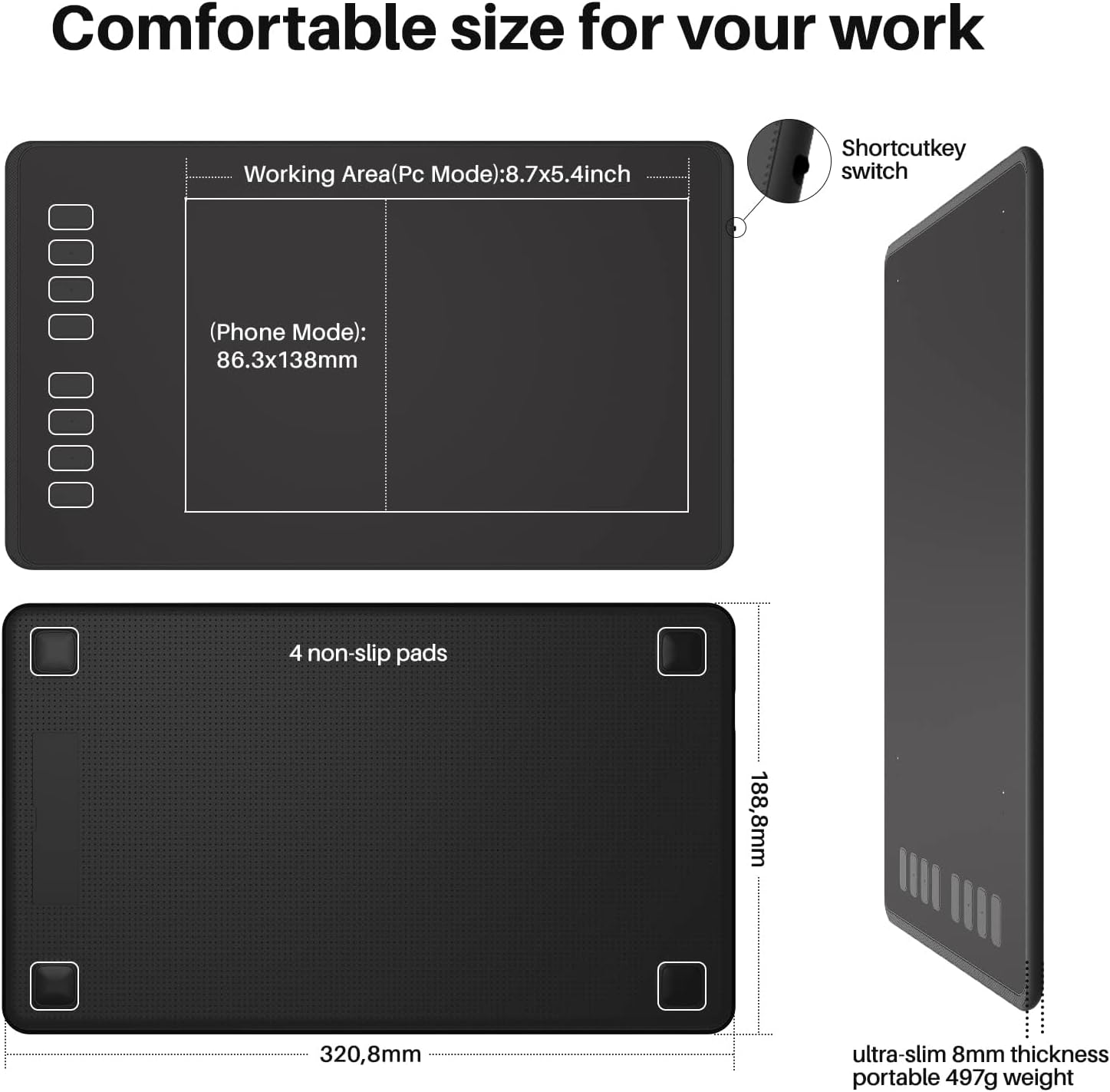 Detalle de HUION H950P graphics tablet with pen pressure