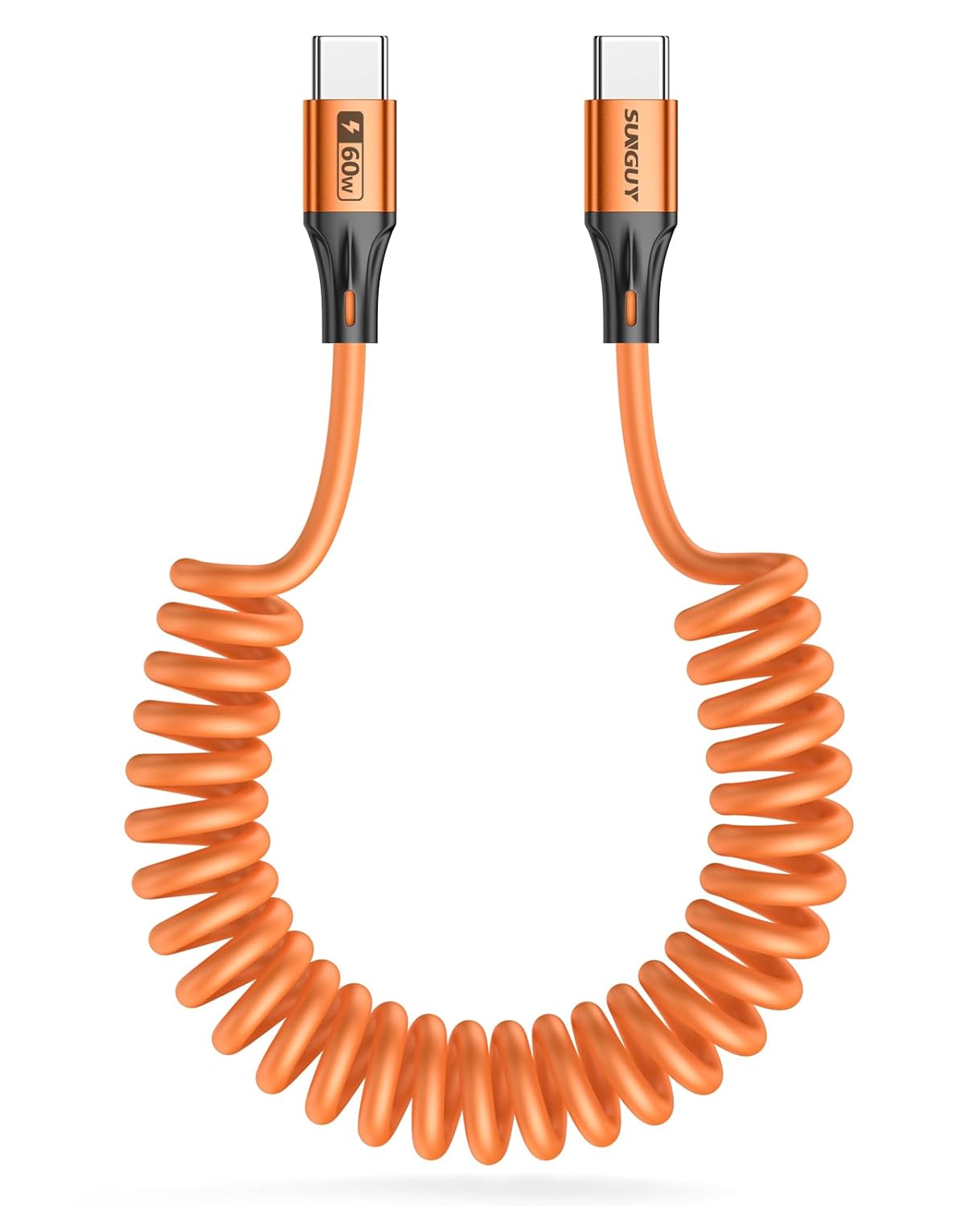 Thumbnail 6 de SUNGUY USB‑C Spiralkabel (USB‑C auf USB‑C), 2 m – bis 60 W Schnellladen & 480 Mbit/s für Auto, iPhone, Android & mehr