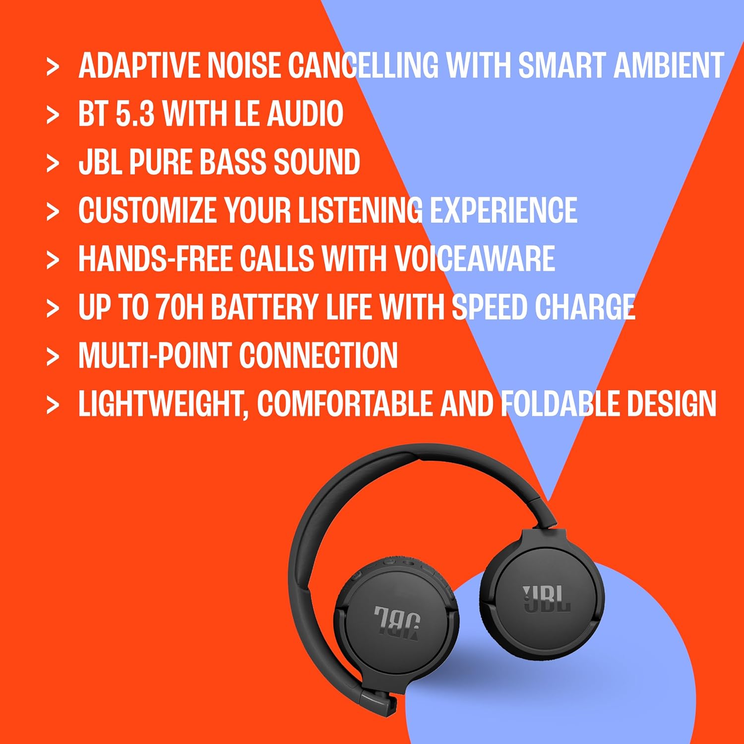 Detalle 1 de JBL Tune 670NC JBLT670NCPURAM Wireless On-Ear Headphones, Purple