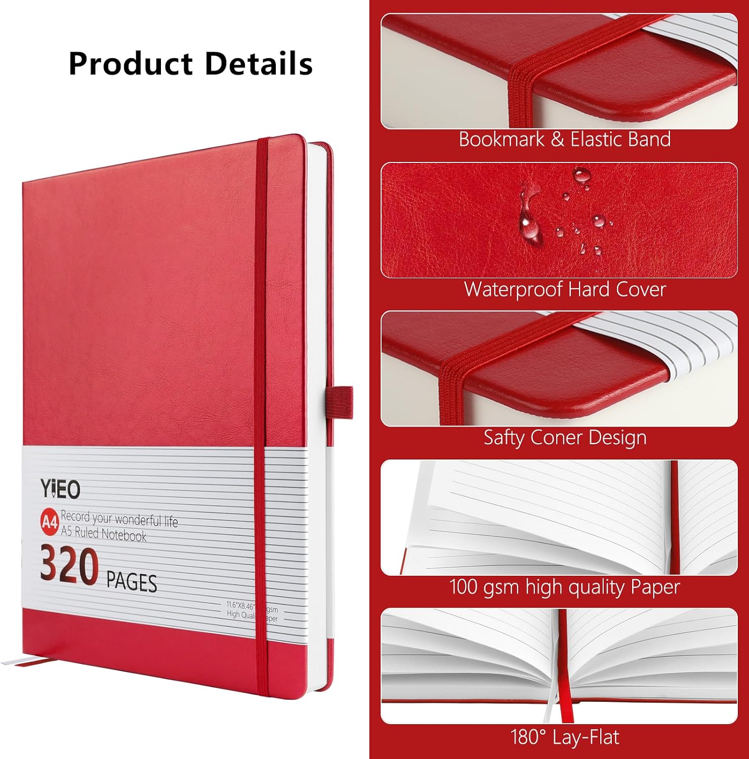 Detalle de A4 Hardcover Notebook 320 Pages, 100 GSM ๐