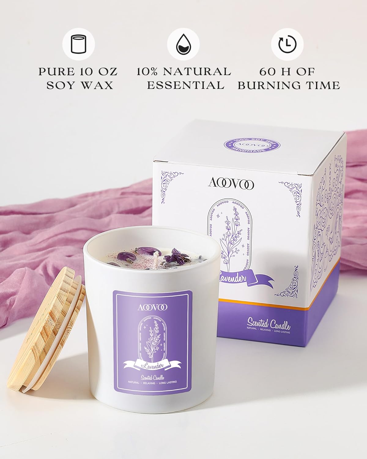 Thumbnail 1 de AOOVOO Lavender Scented Candle for Women – 10oz Soy Candle with Crystals Inside