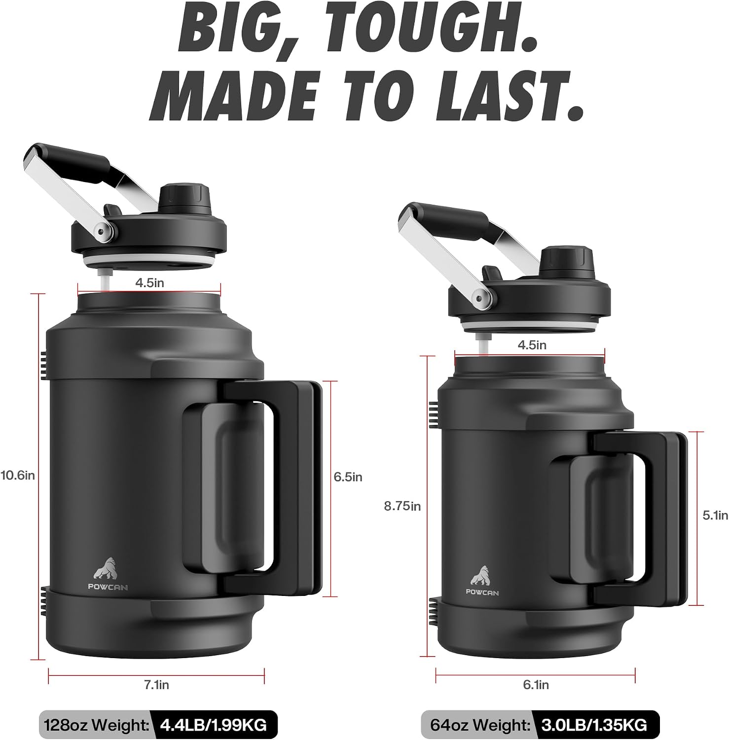Detalle de POWCAN giwj-64oz1p-BK 64 oz Insulated Water Bottle with Dual-Mode Lid