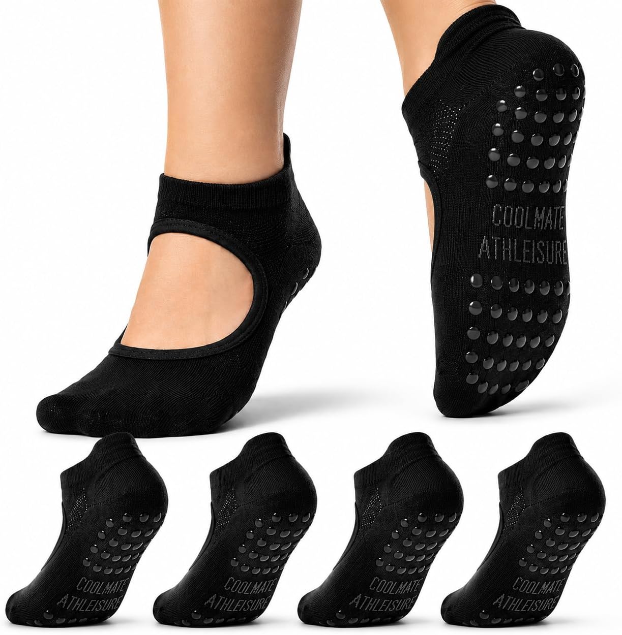 Detalle de CoolMate Pilates Grip Socks, Cotton-Polyester Blend