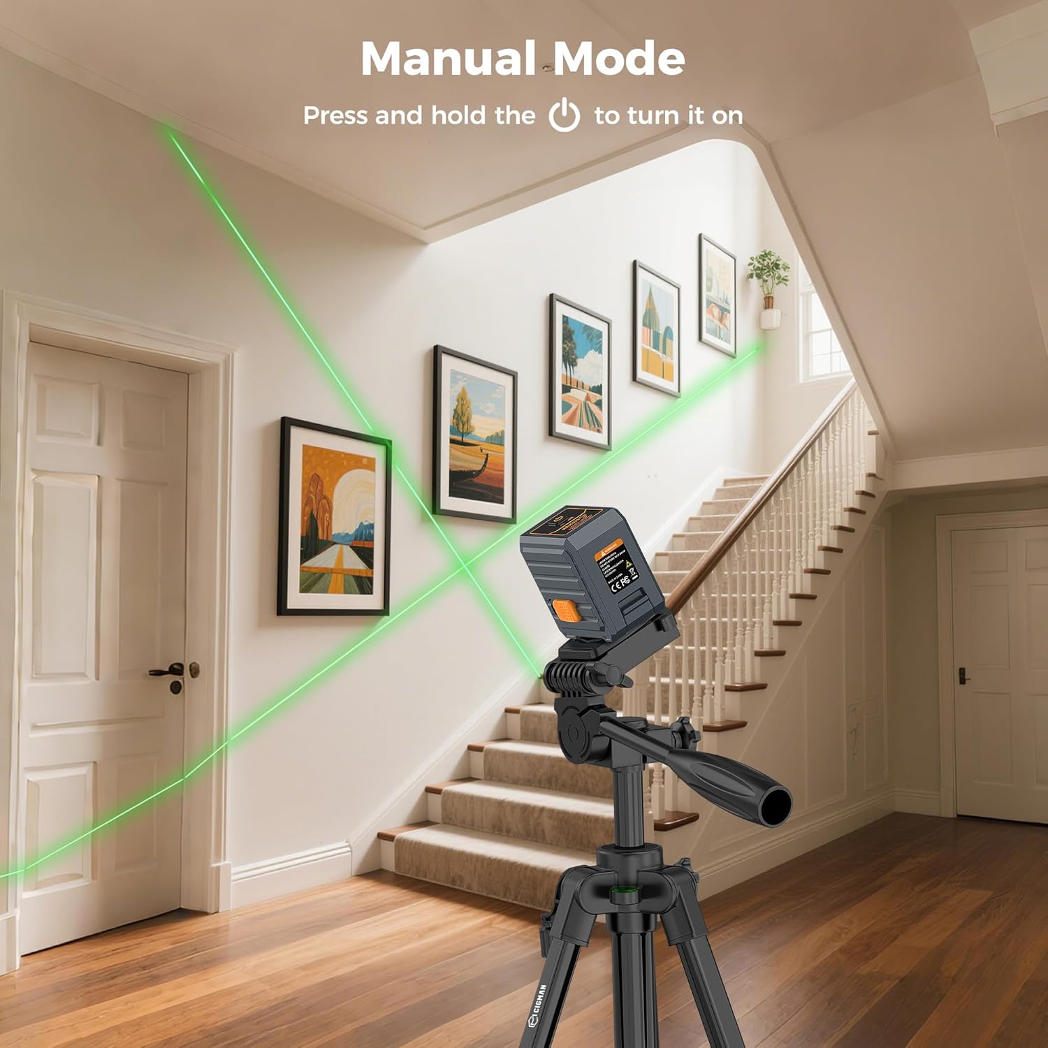 Thumbnail 3 de CIGMAN Self-Leveling Green Laser Level with 90 cm Adjustable Tripod – 30 m Range, ±1.5 mm @ 5 m