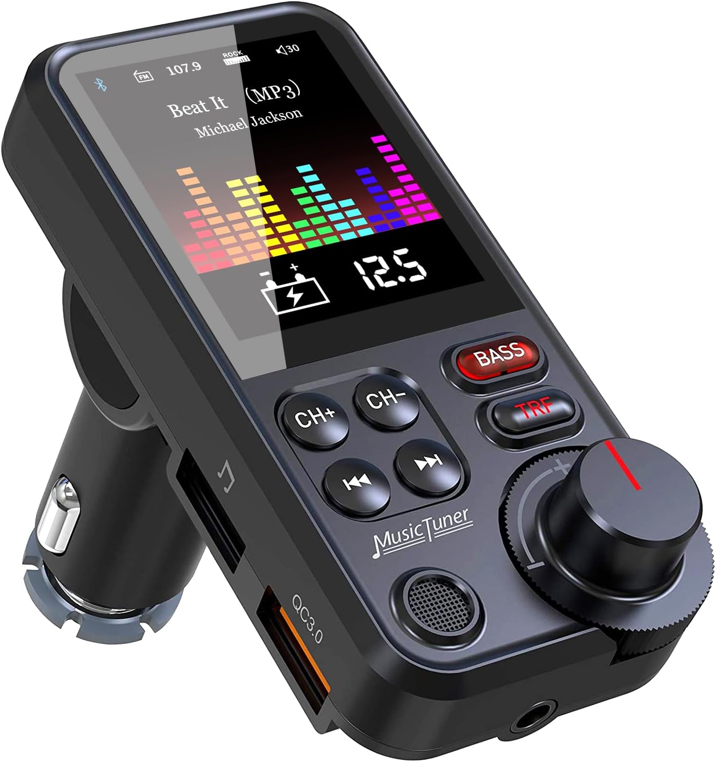 Detalle de GizmoVine Transmetteur Bluetooth Voiture – Allume-cigare, USB QC3.0 et Écran couleur 4,5 cm