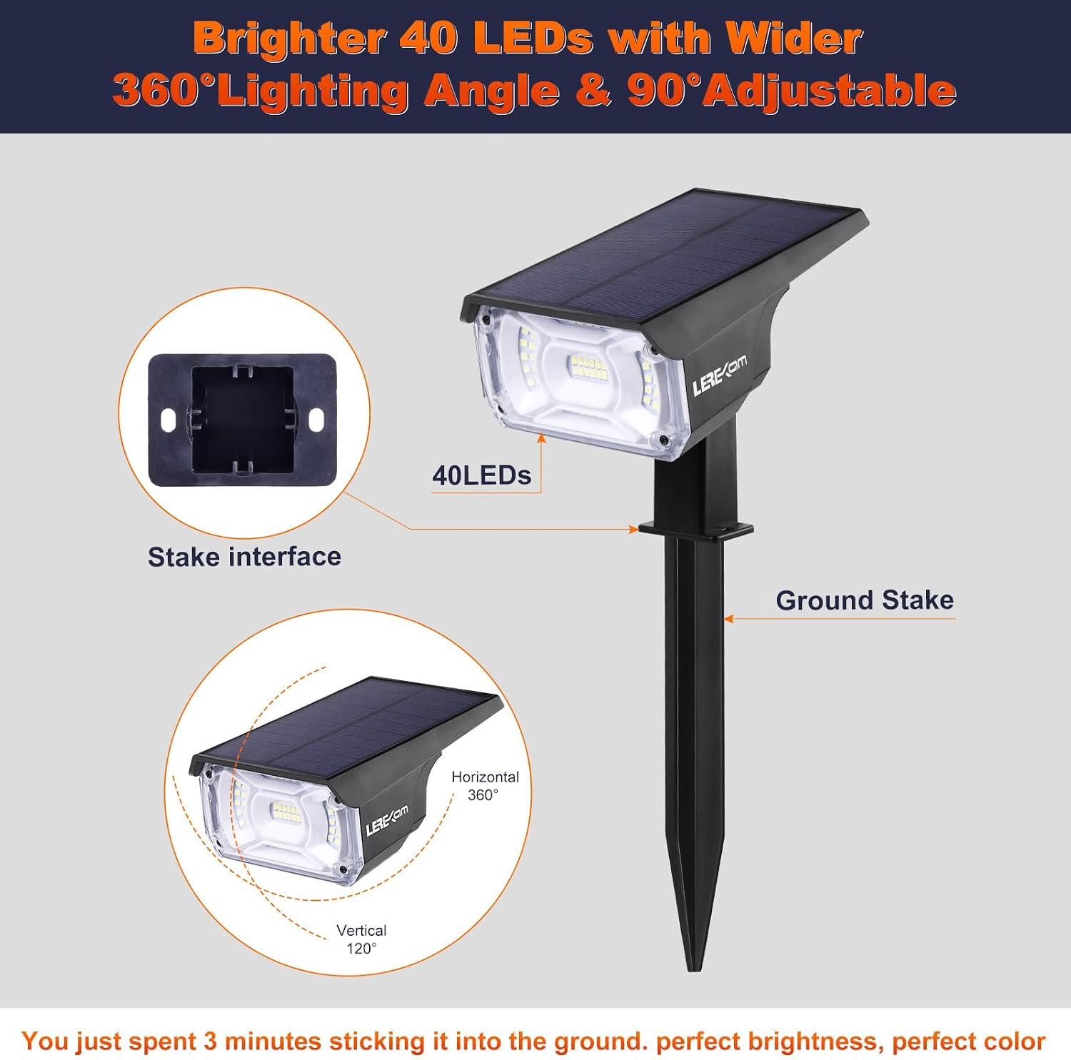 Thumbnail 5 de LEREKAM C2 Solar Landscape Spotlights, 40 LEDs, Warm White, IP65, 2-Pack