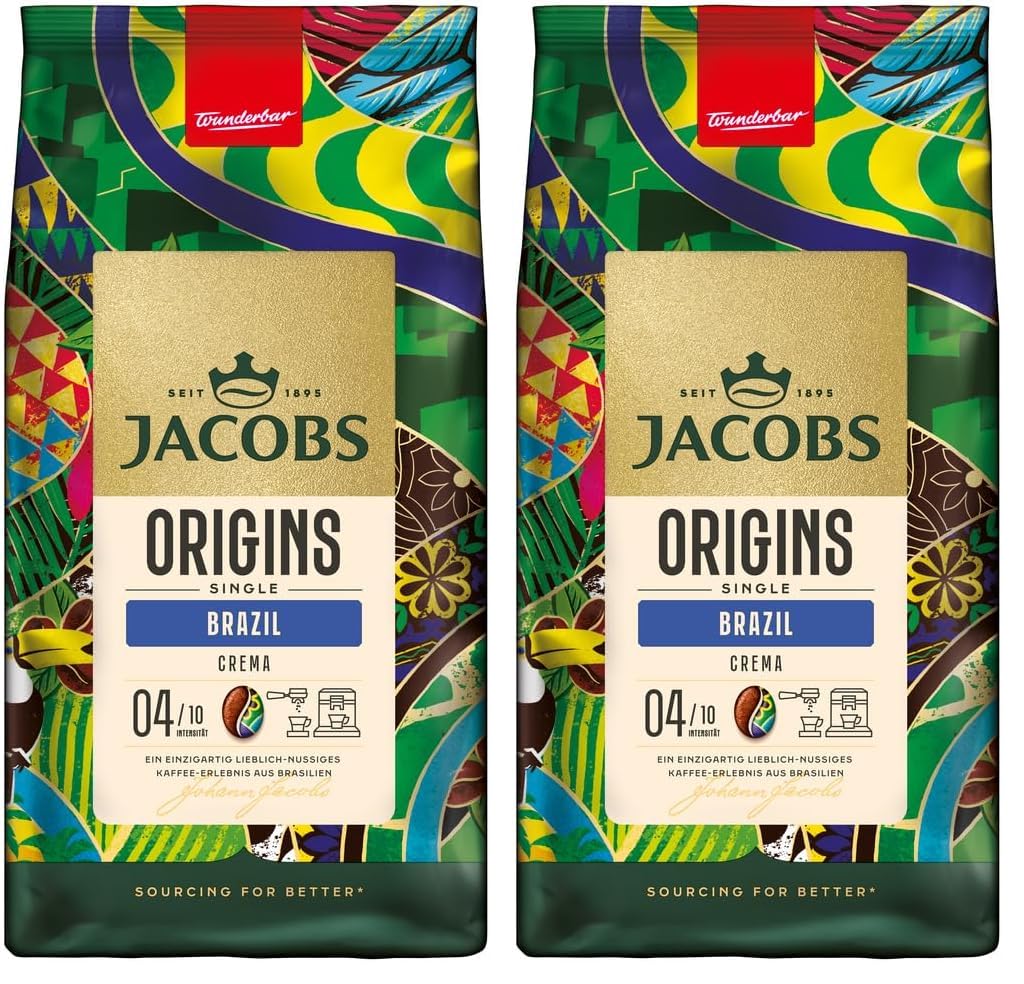 Detalle de Jacobs Kaffeebohnen Origins Brazil – milder, nussiger Geschmack aus Brasilien, 1 kg Ganze Bohnen