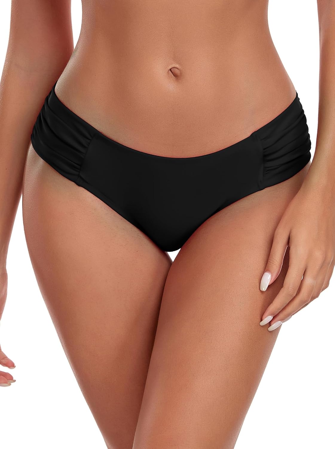 Detalle 2 de Ocean Blues Women's Ruched Sides Bikini Bottom – Mid-Waisted, Full Coverage