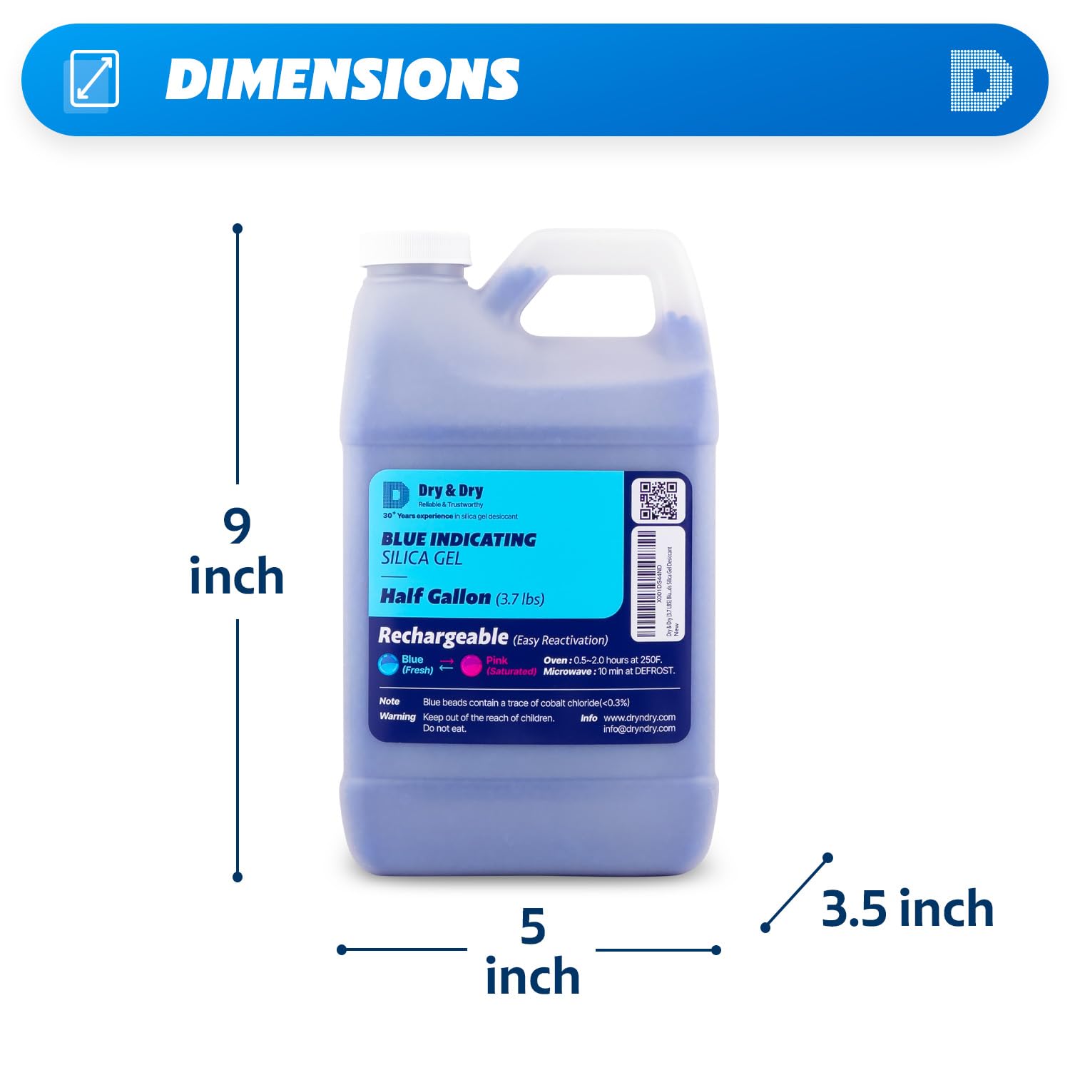 Detalle de Dry & Dry DDBL1GAL Silica Gel Beads, 3.6 lb, 3–5 mm, Blue-Indicating