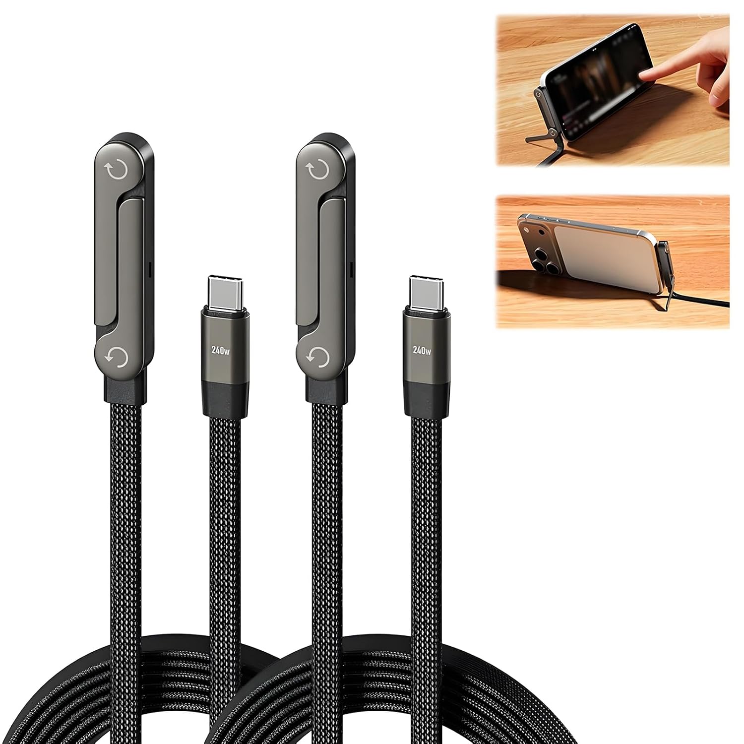 Detalle de CBDYWVR 2-in-1-Ladekabel mit unsichtbarem Ständer, Typ-C-Kabel bis 240 W, 1,5 m (2PCS)