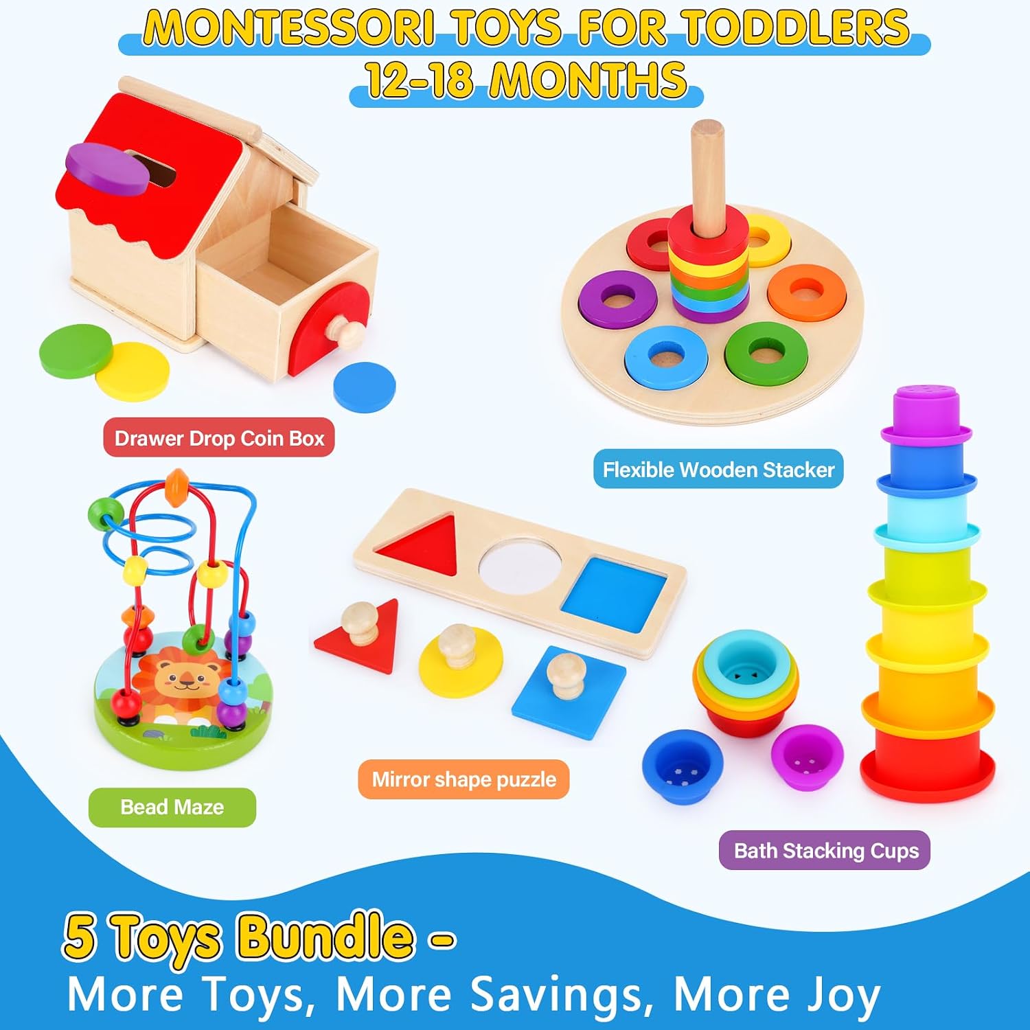 Detalle de KMTJT Montessori Toys for 1 Year Old Toddlers — A Complete Learning Set in Wooden Montessori Style